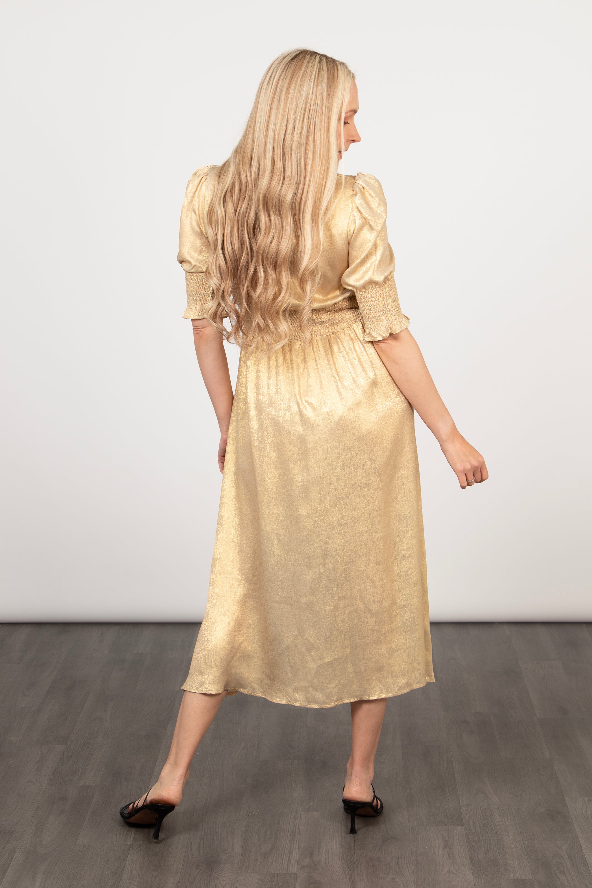 Hazel Midi Tea Dress - Champagne, Metallic