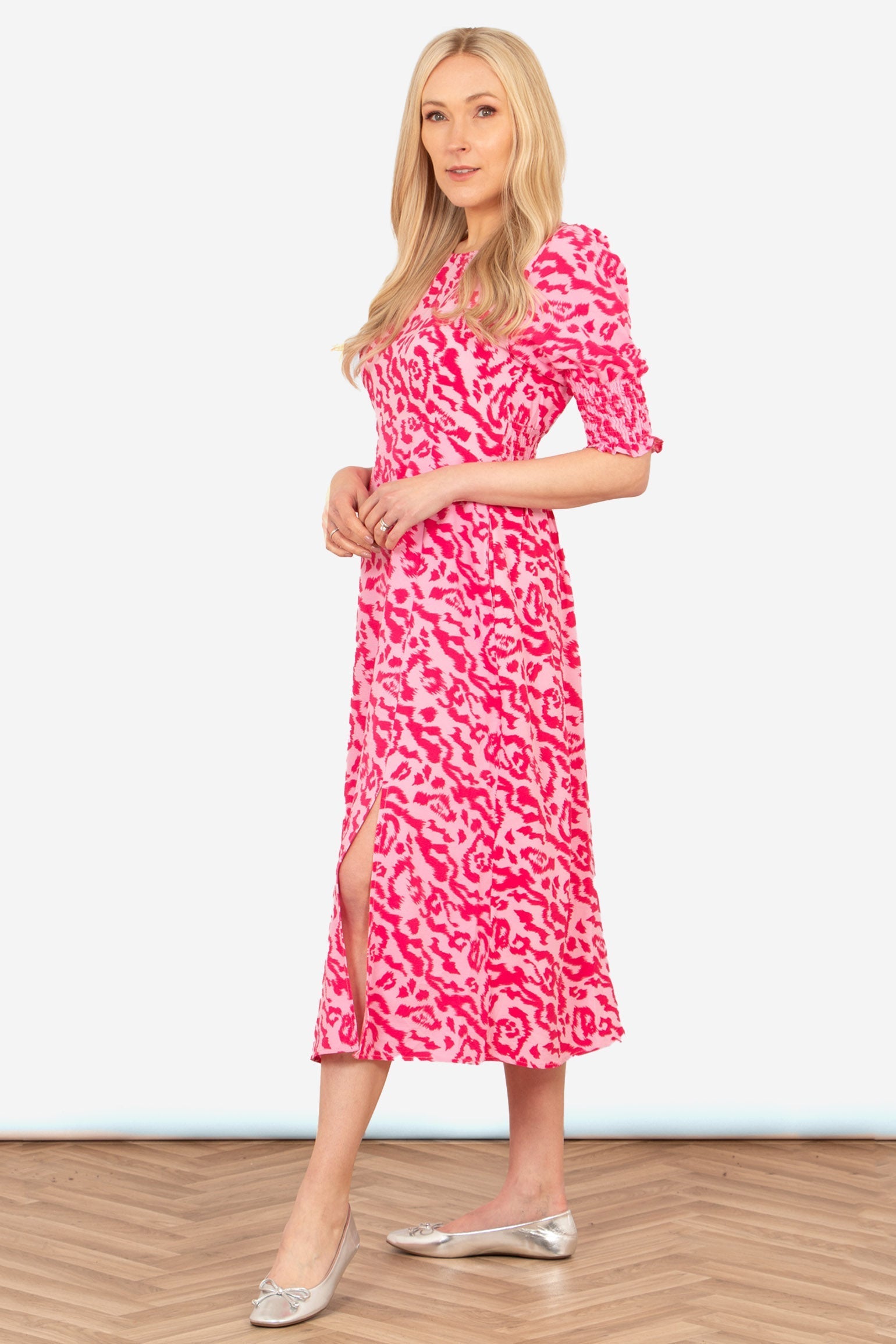Hazel Tea Dress - Pink, Two Tone Animal