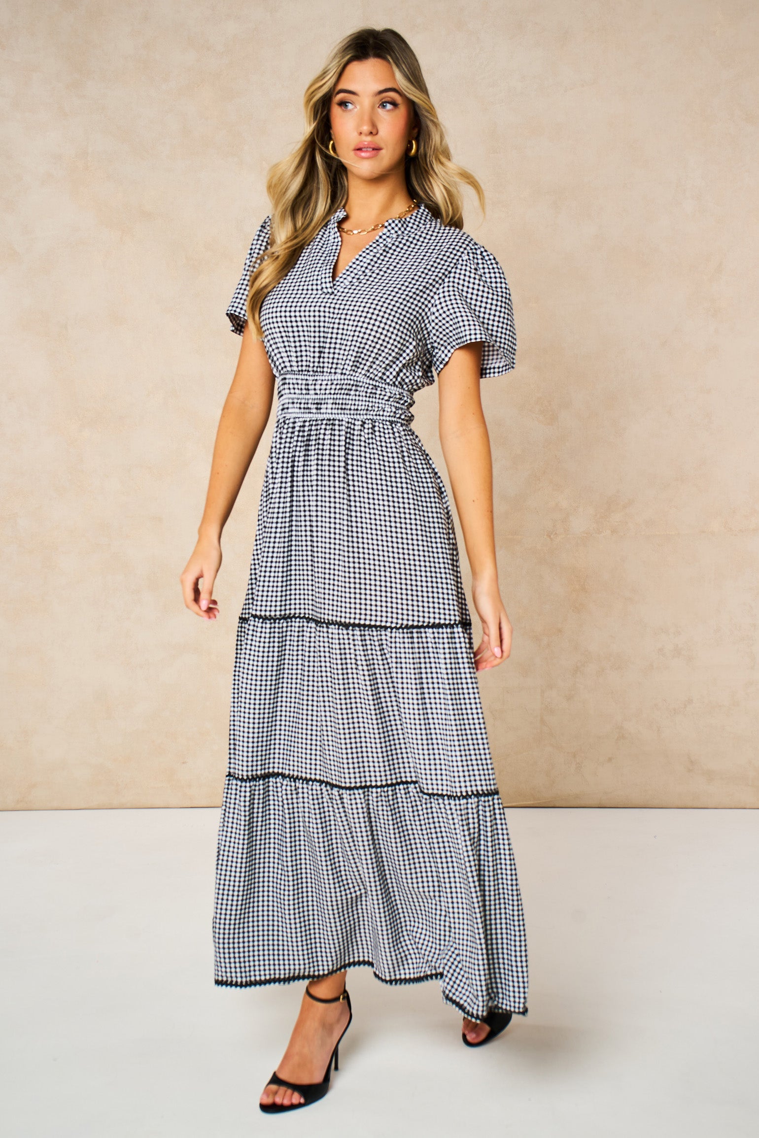 Gingham-Tiered-Maxi-Dress-in-Black-Side