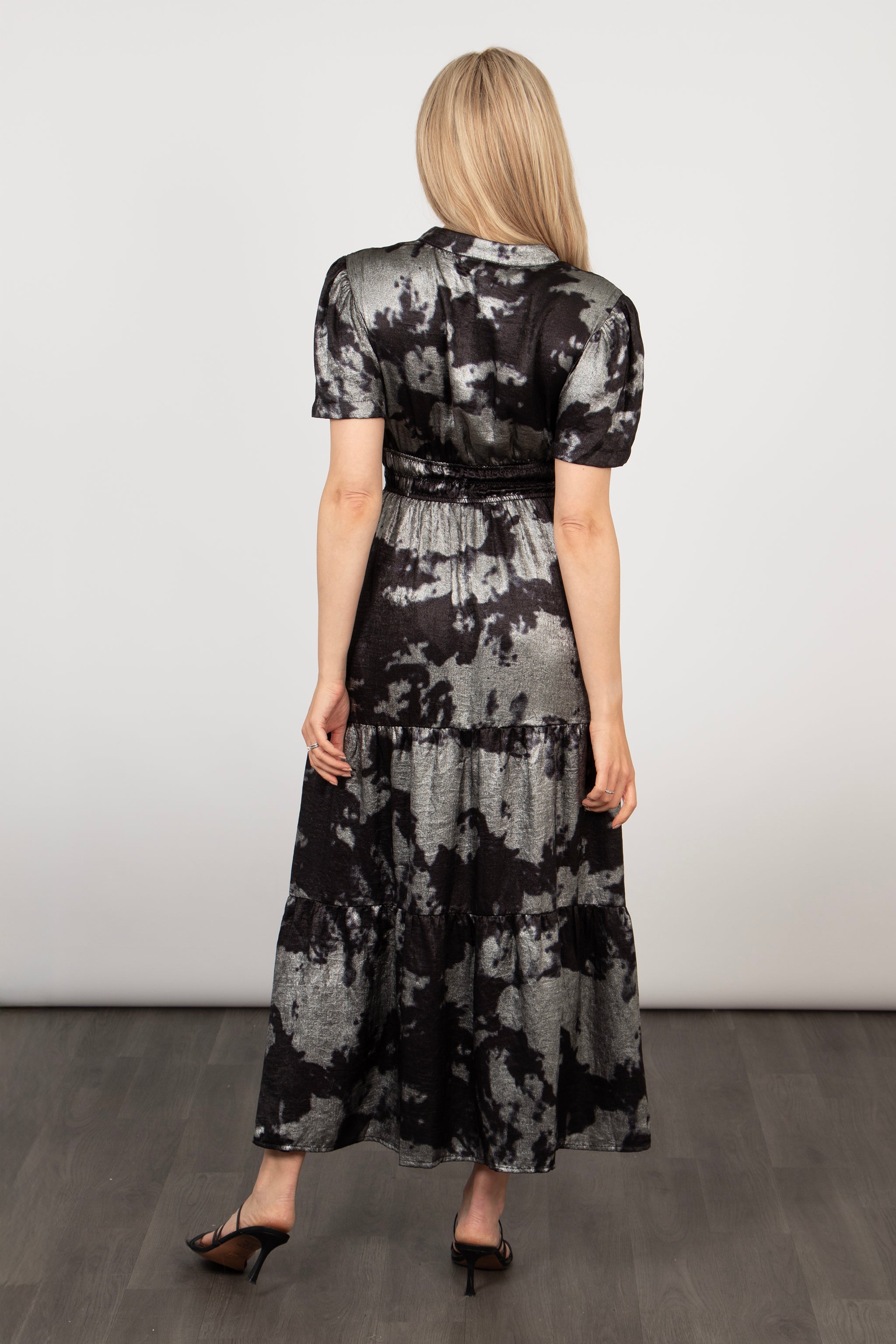 Roxy Tiered Maxi Dress - Black/Silver, Metallic Paint Splash