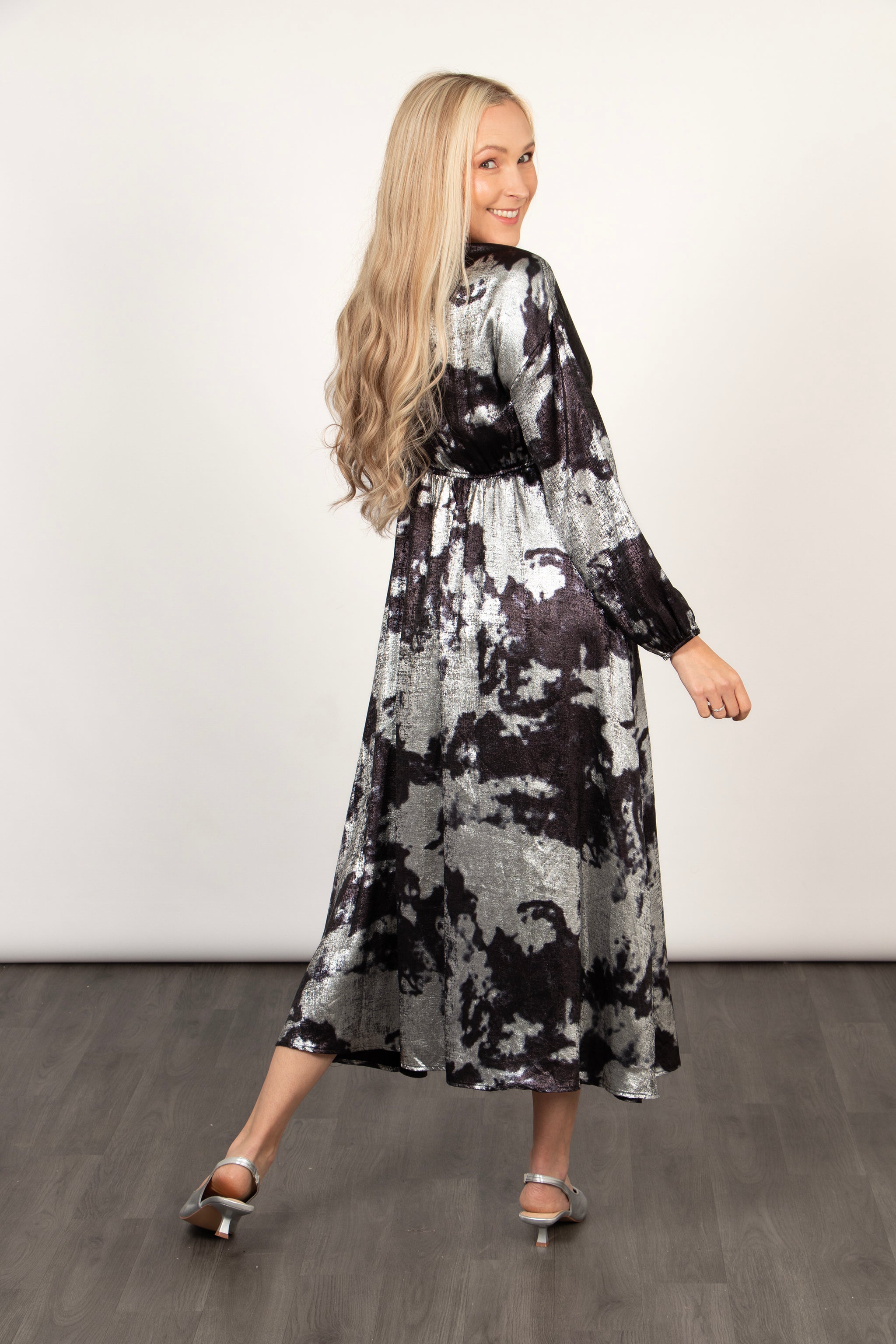 Ruby Wrap Top Maxi Dress - Silver, Oil Slick