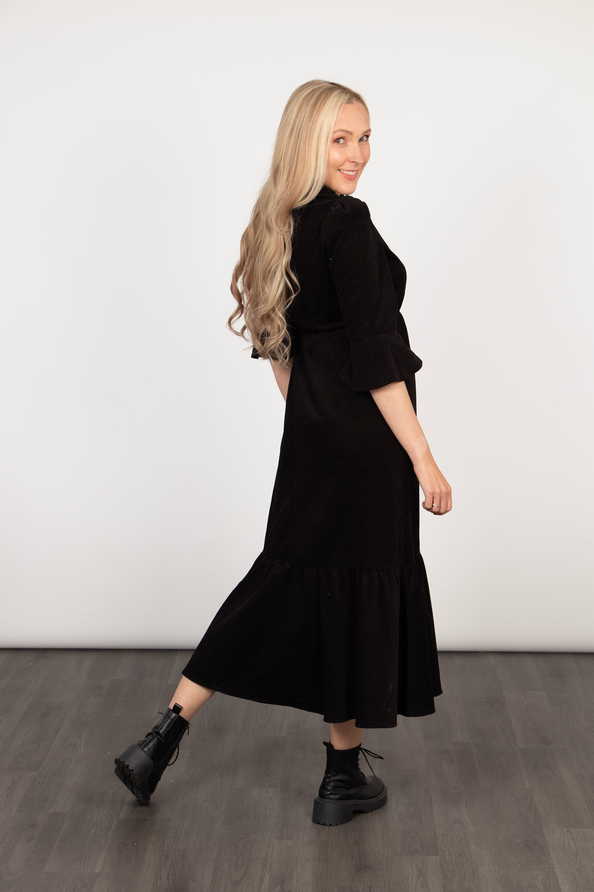 Lottie Cotton Midaxi Dress - Black, Babycord