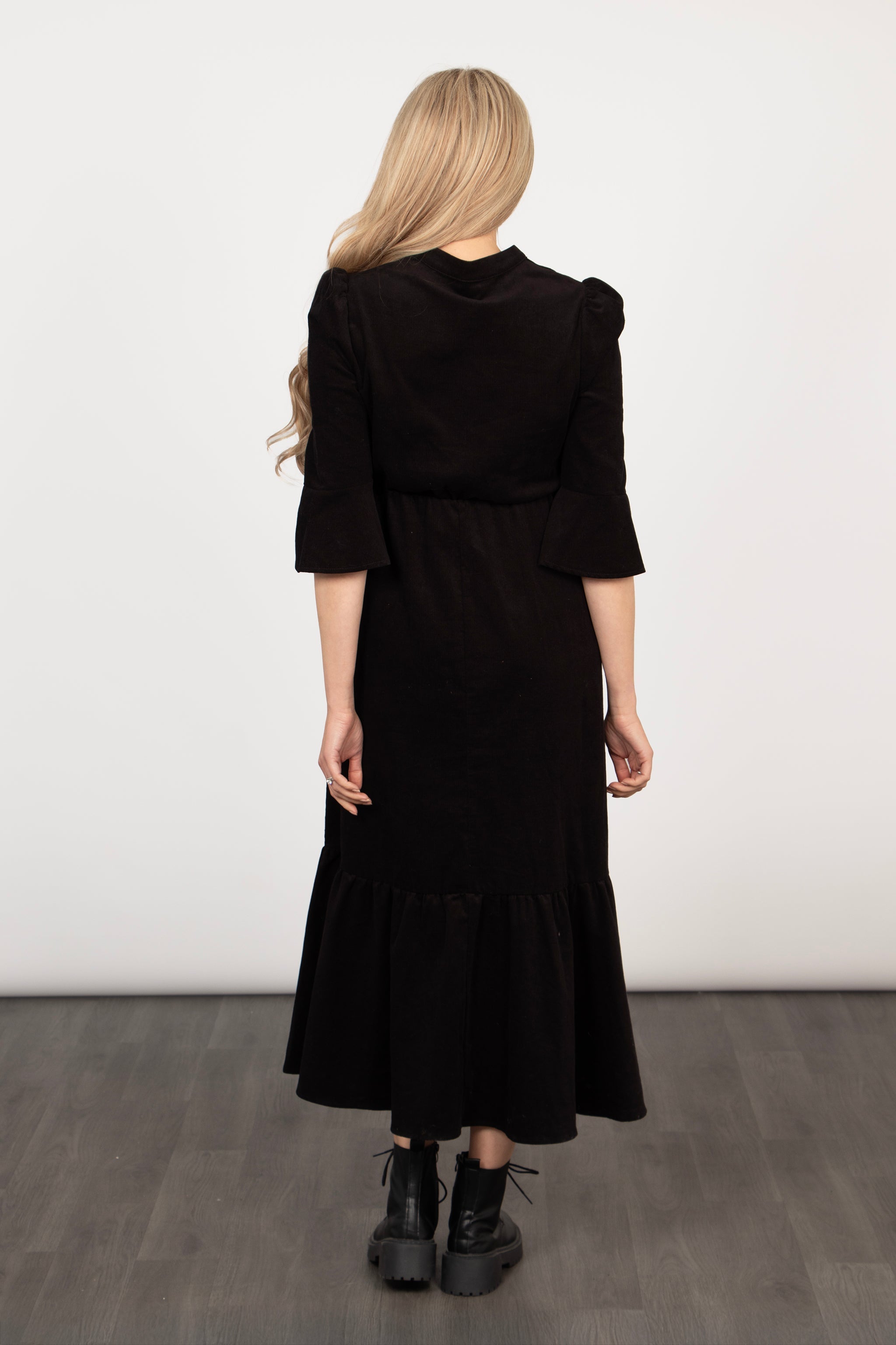 Lottie Cotton Midaxi Dress - Black, Babycord