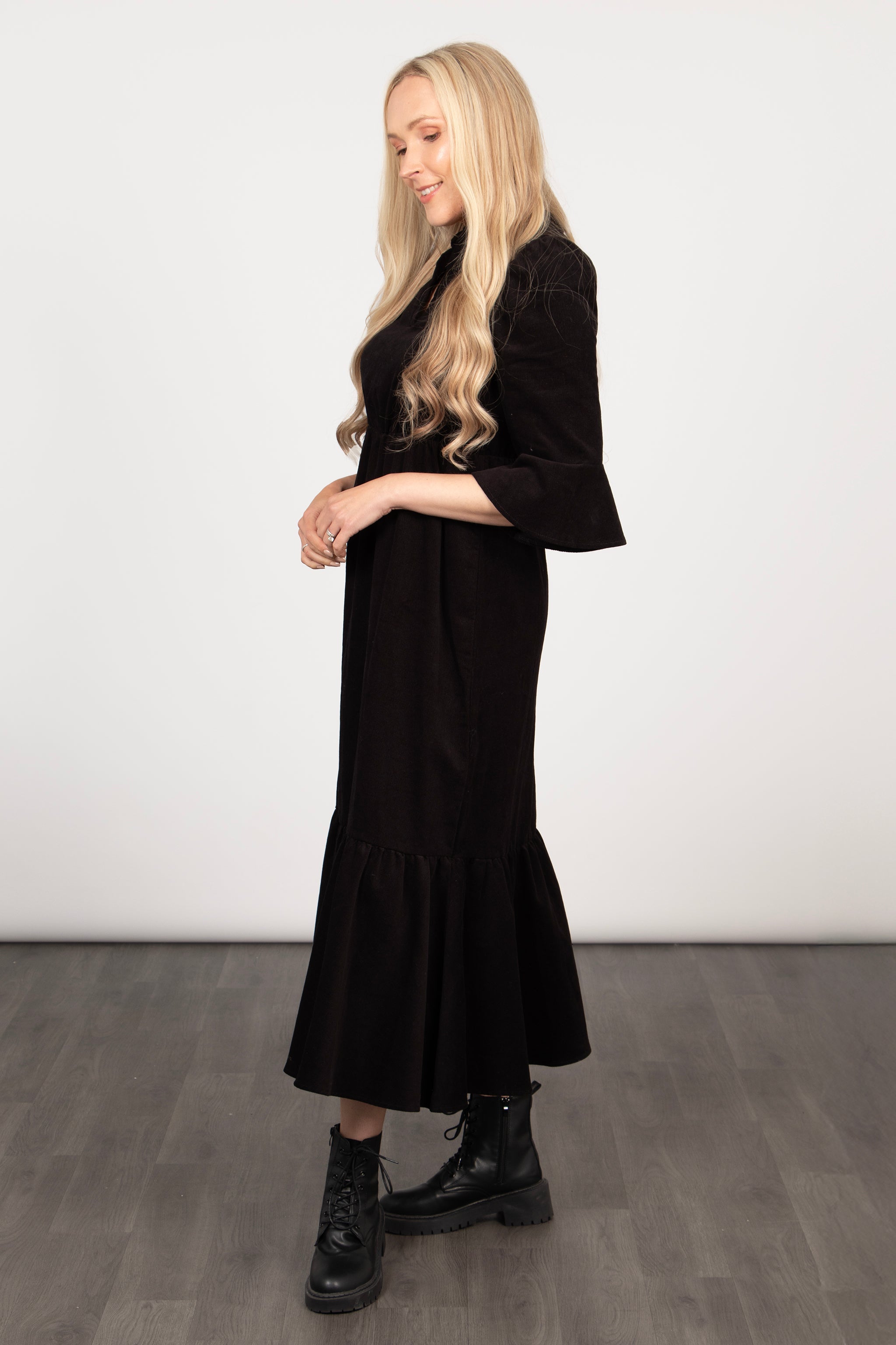 Lottie Cotton Midaxi Dress - Black, Babycord