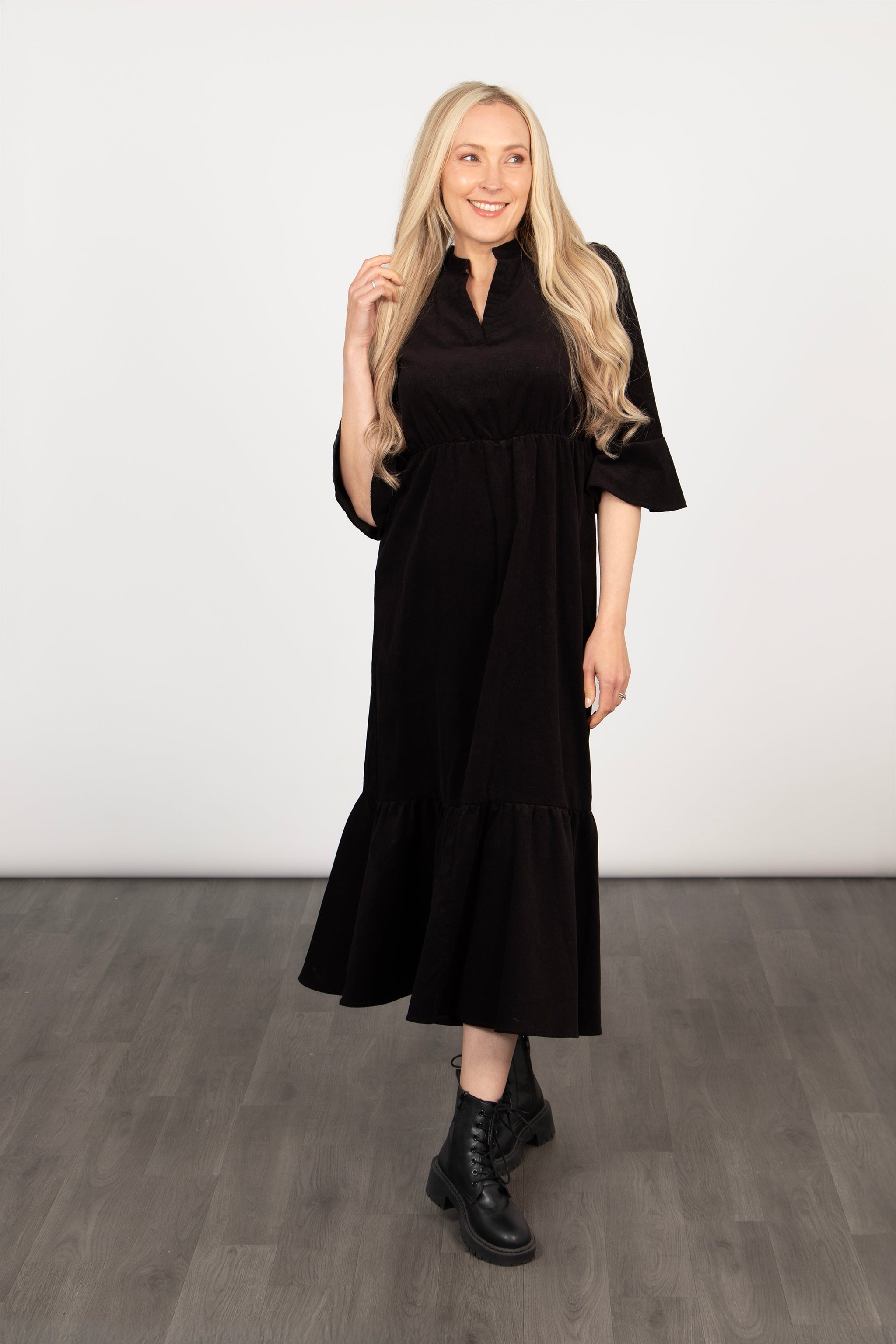 Lottie Cotton Midaxi Dress - Black, Babycord