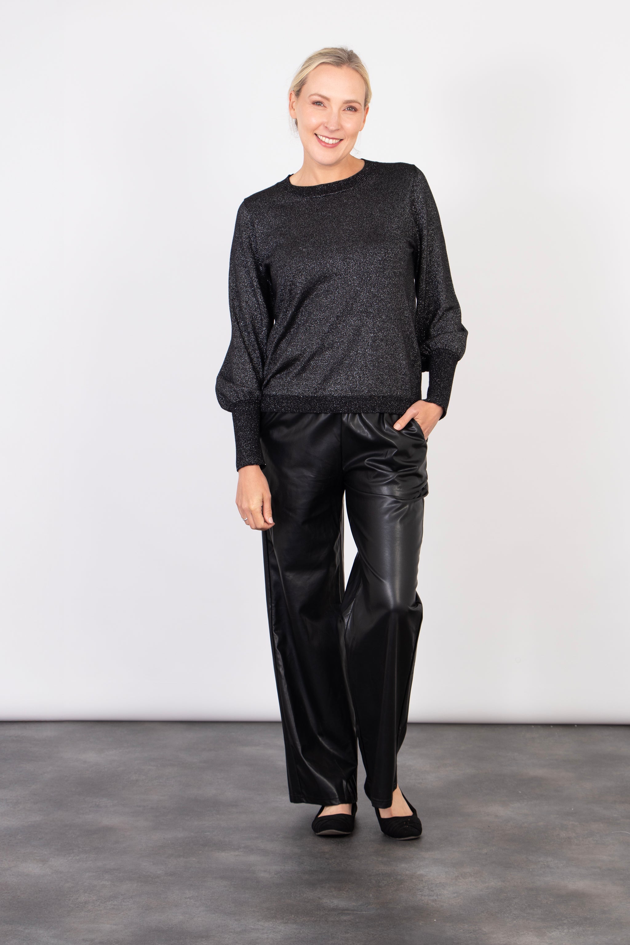Lennie Straight Leg Trouser - Black, Faux Leather