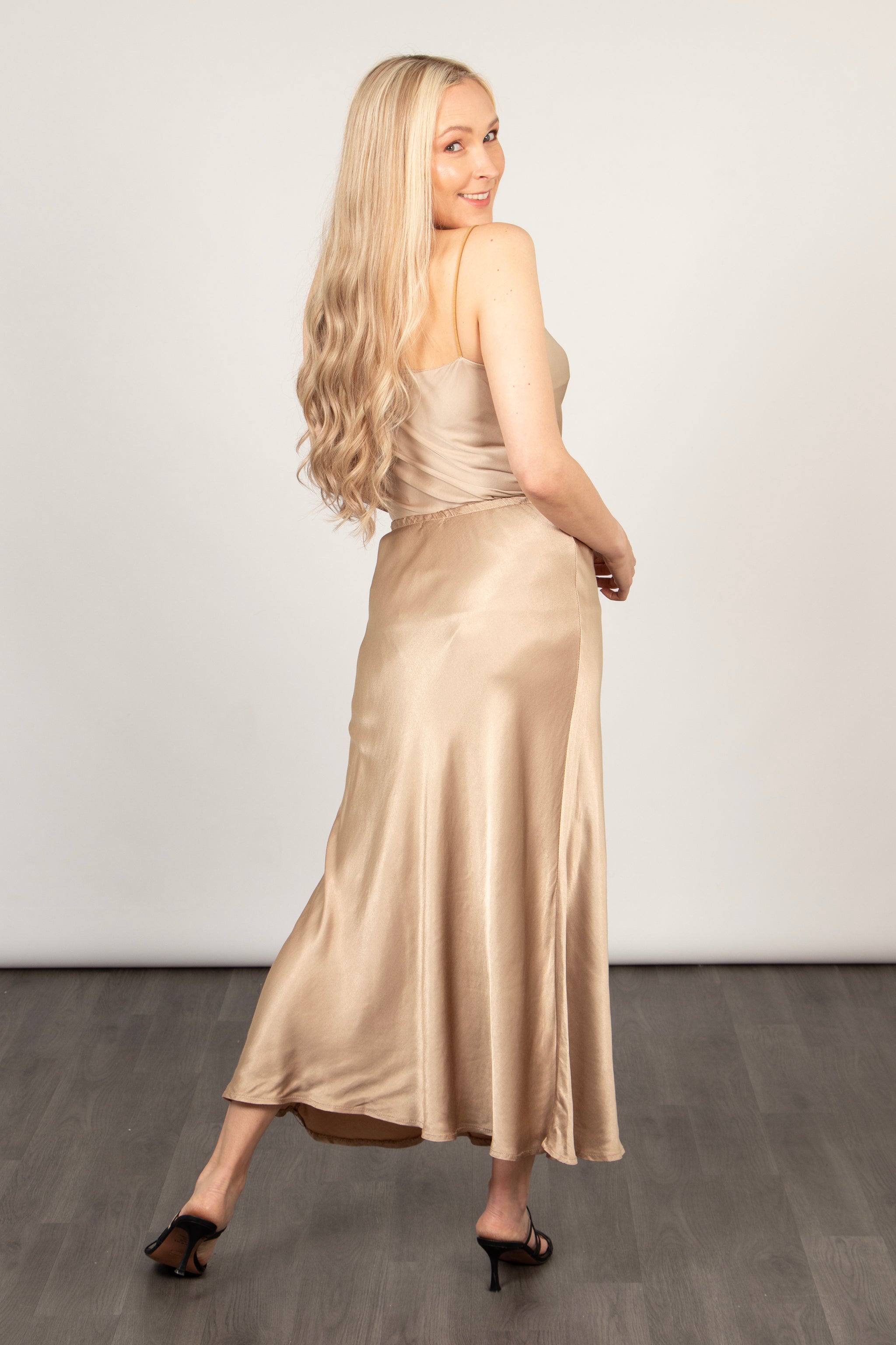 Cassie Midi Slip Skirt - Gold