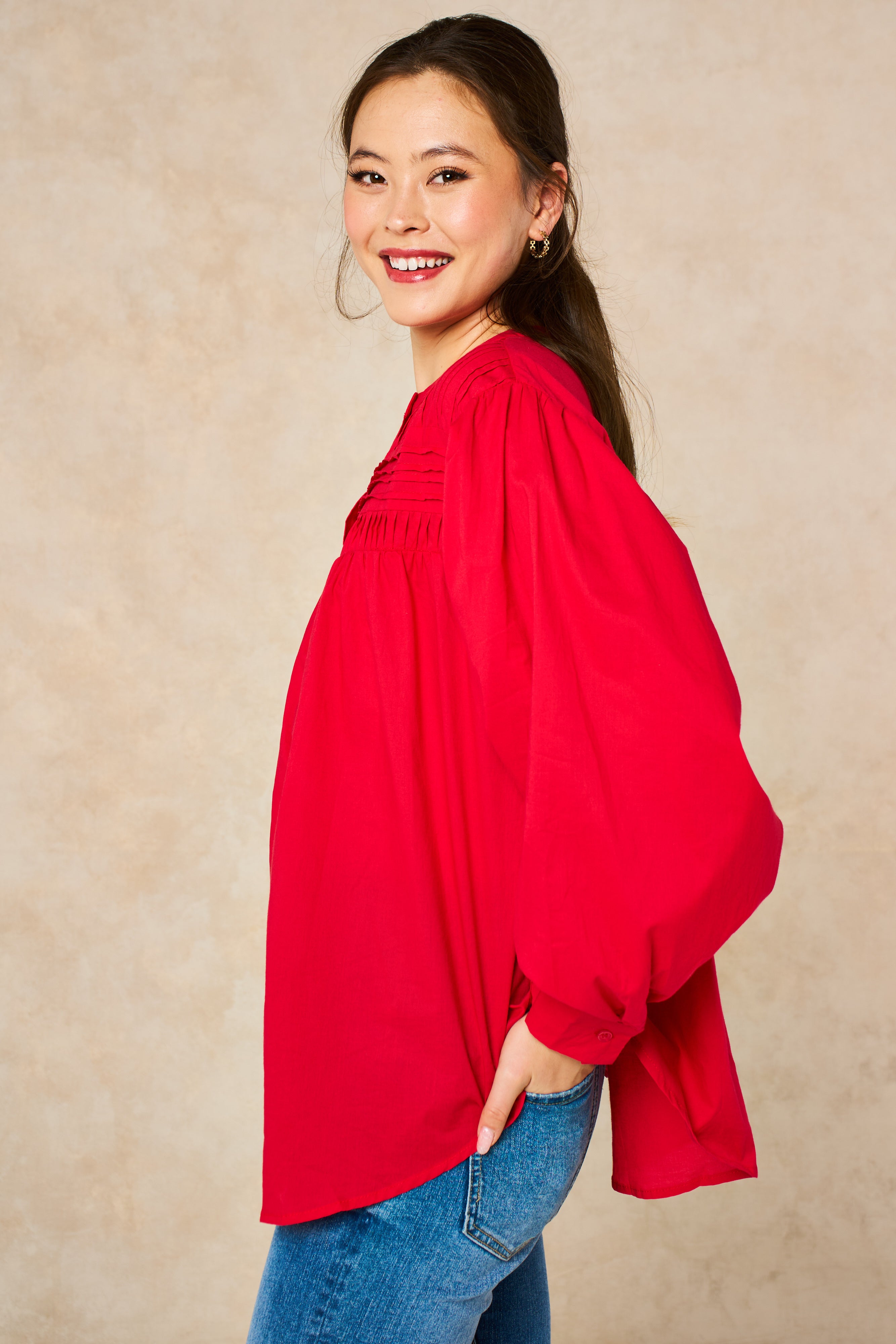 libby-long-sleeve-button-down-cotton-shirt-red-pleated-blouse