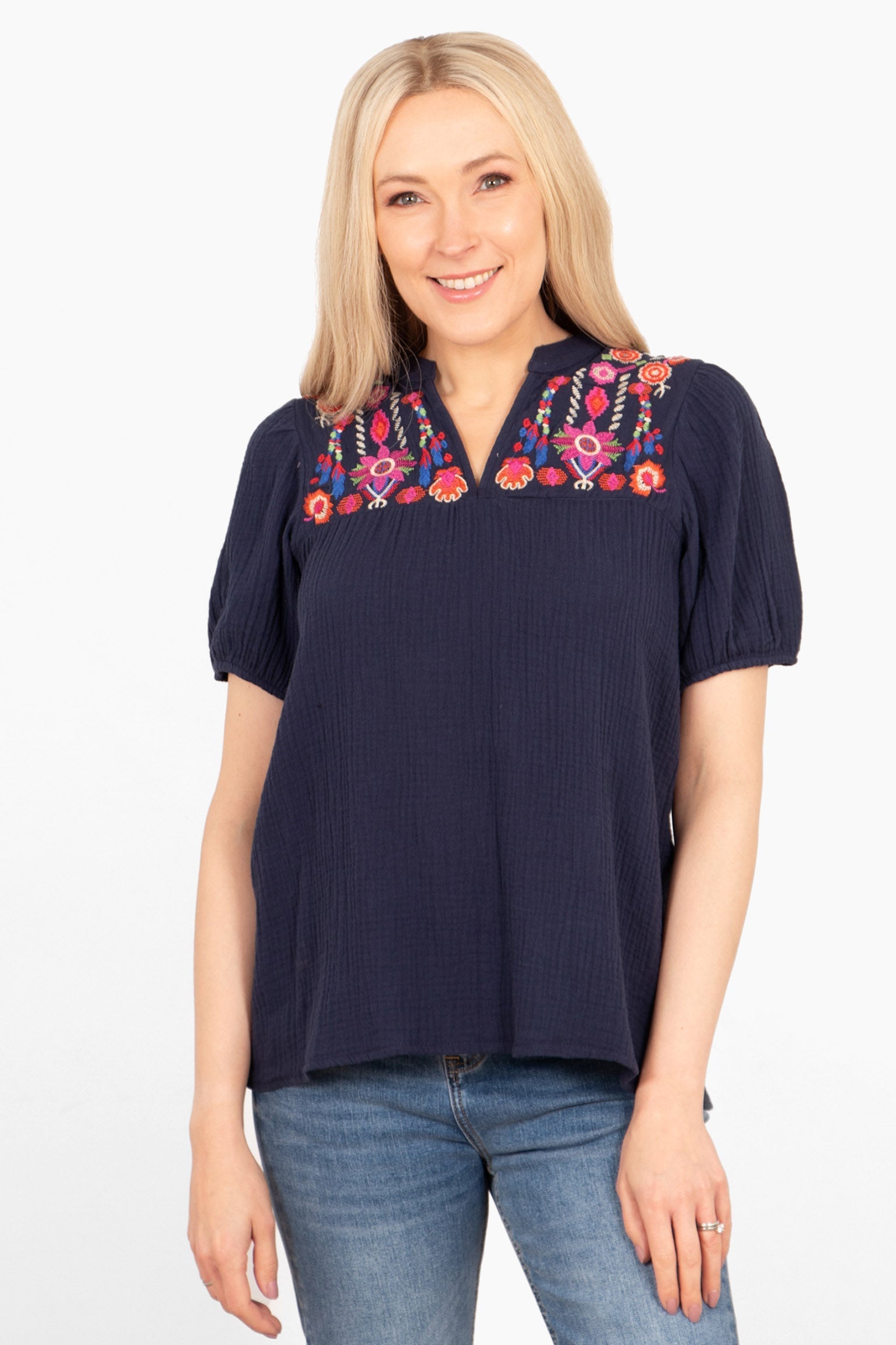 lula-short-sleeve-blouse-navy-blue-floral-embroidery-styled-blue-jeans