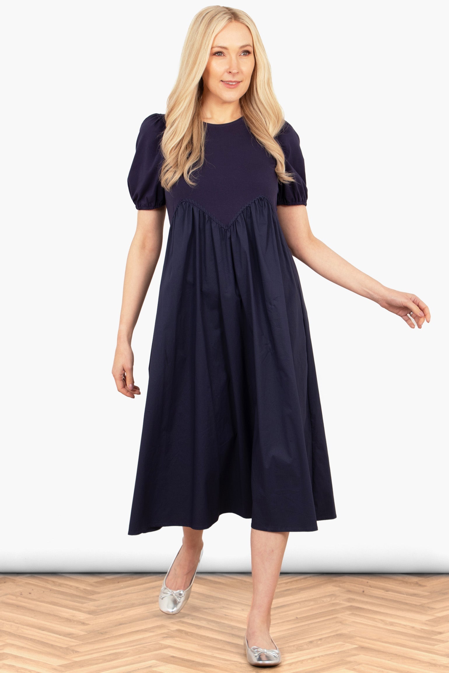 Sarta Jersey Mix Midaxi Dress Natural Cotton Short Puff Sleeves Womens - Sarta UK Sarta Jersey Mix Midaxi Dress Natural Cotton Short Puff Sleeves Womens - Sarta UK