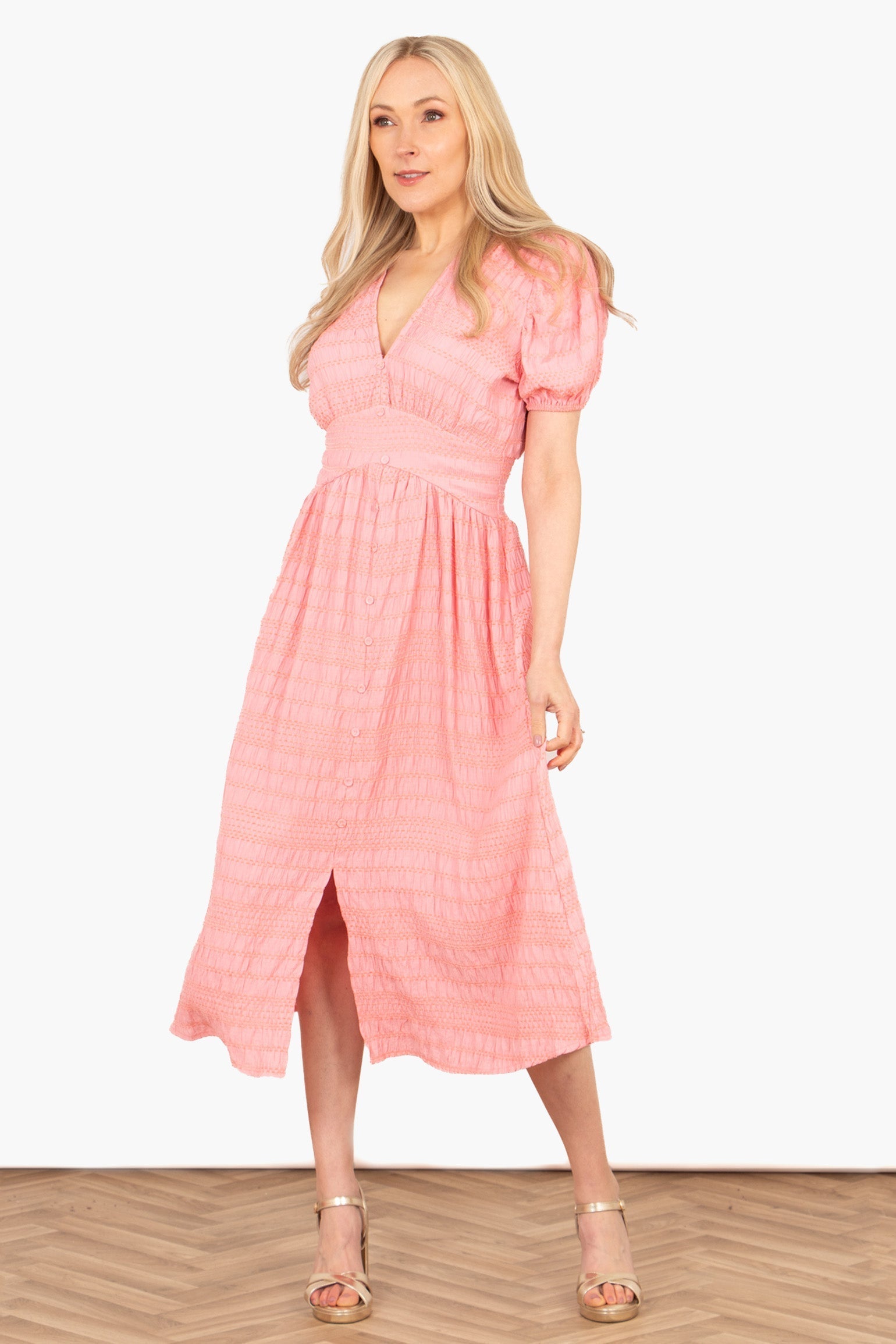 Oliva Button Down Coral Tea Dress L / Pink