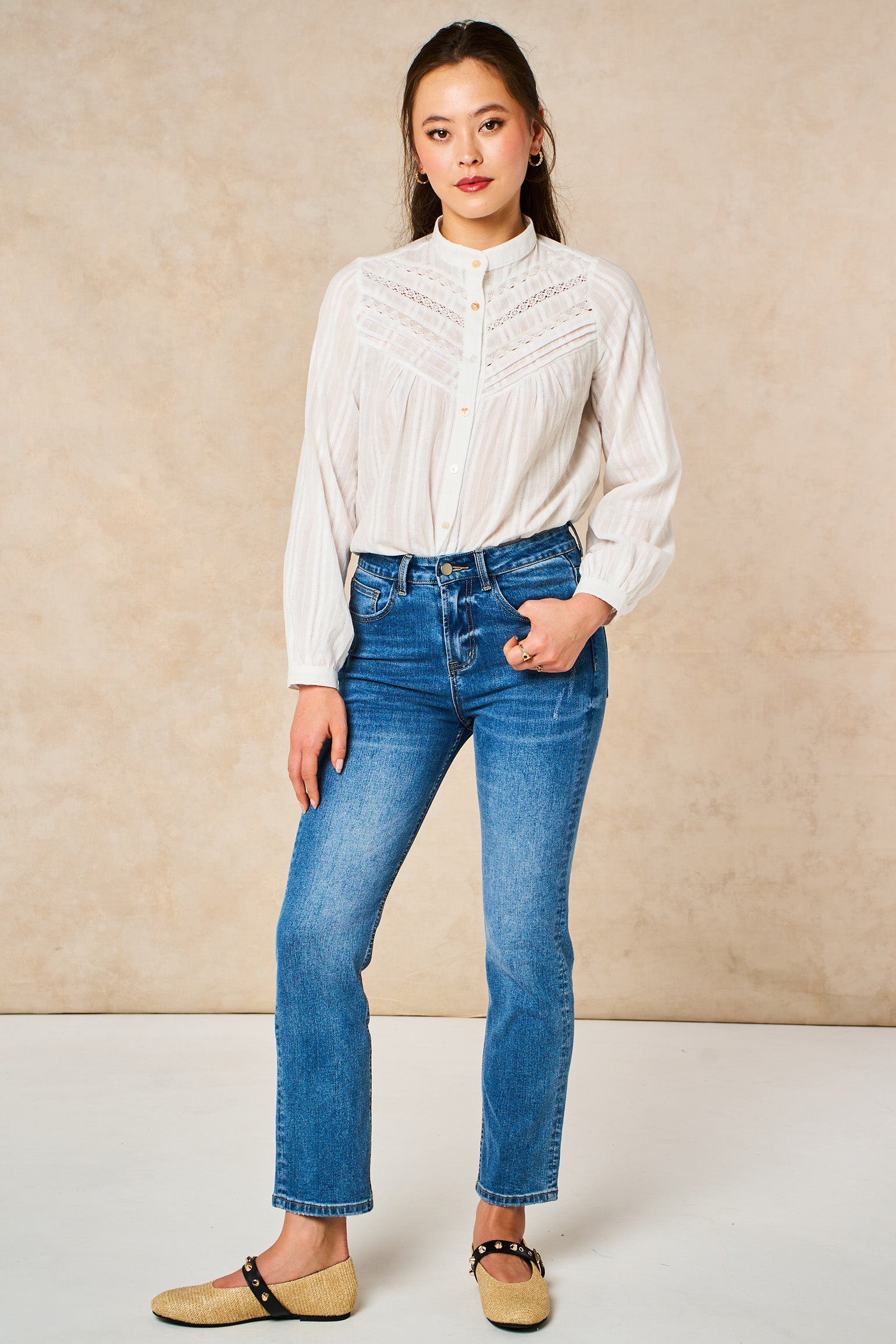 Lace-Stripe-Long-Sleeve-Cotton-Shirt-in-White-Styled