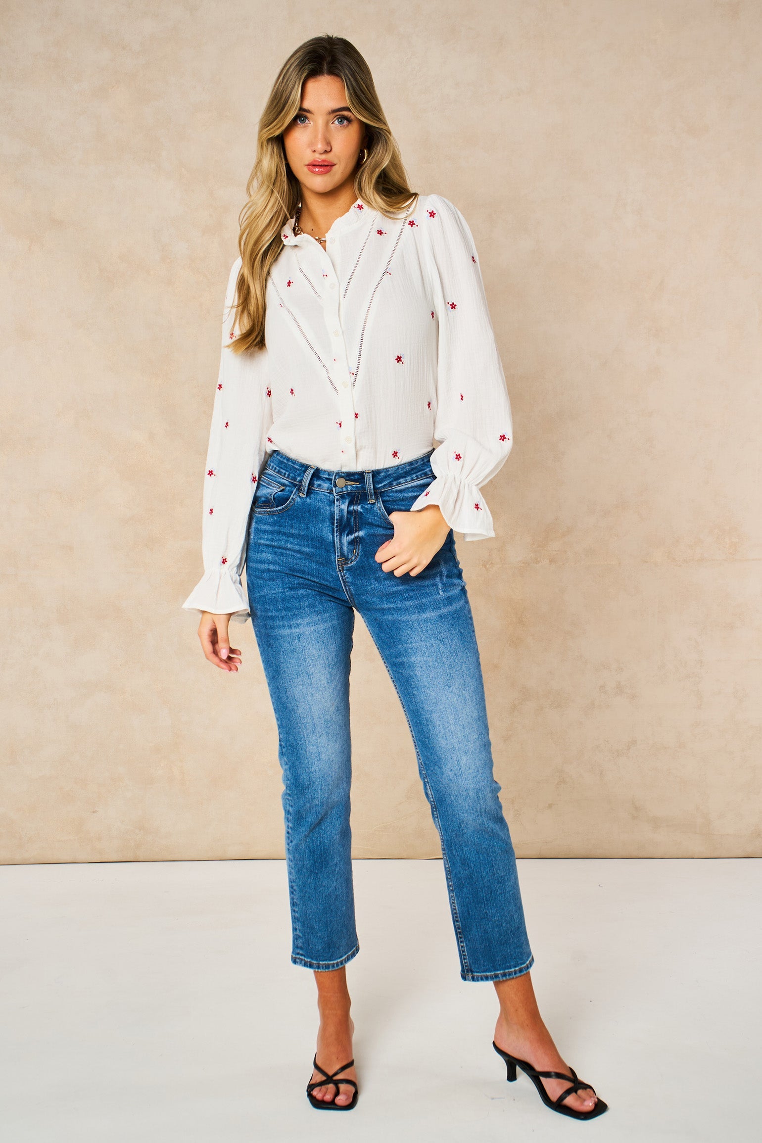 Floral-Long-Sleeve-Double-Gauze-Cotton-Shirt-in-White-Styled
