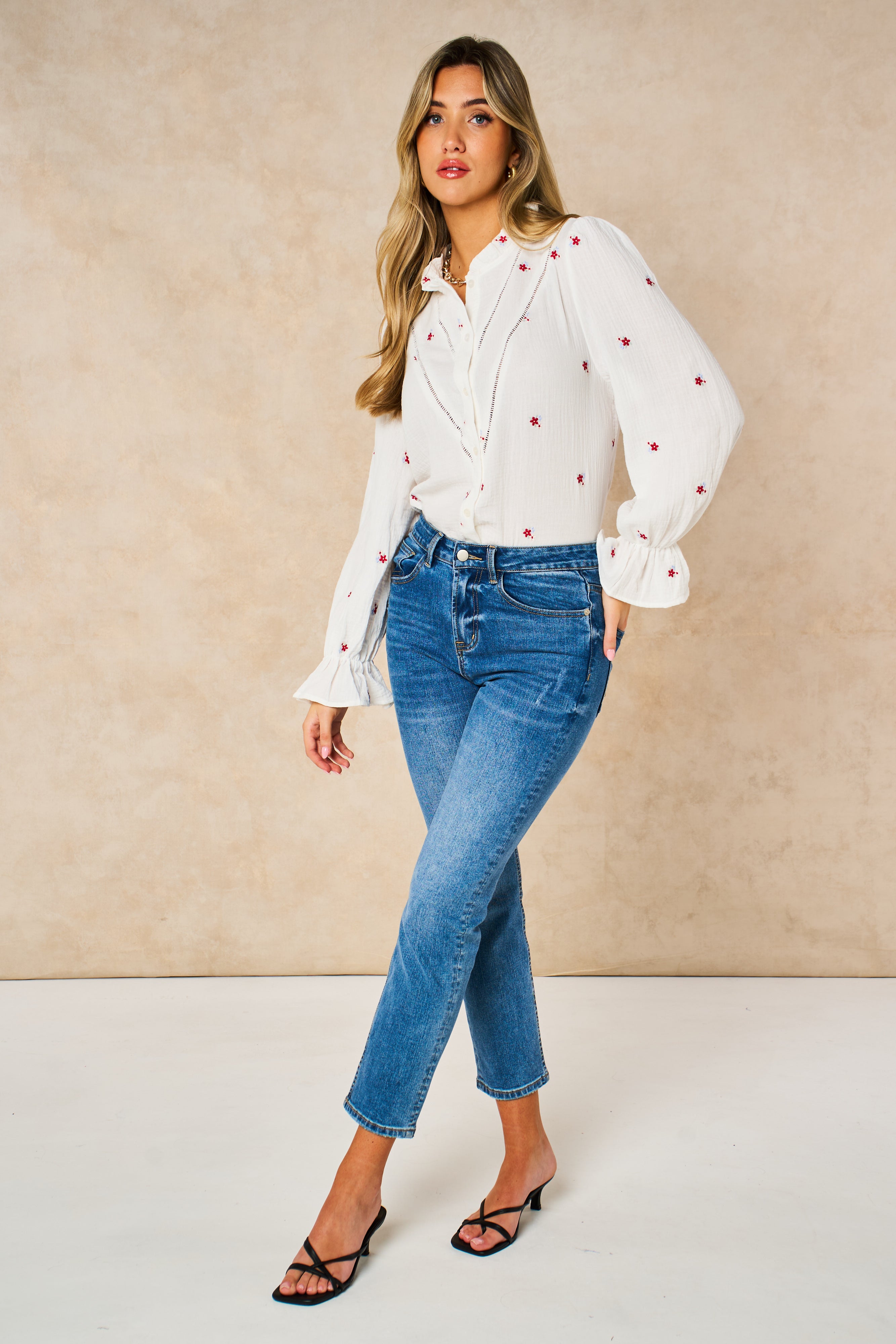 Fallon Slim Leg Straight Cut Jeans - Mid Wash Blue, Denim