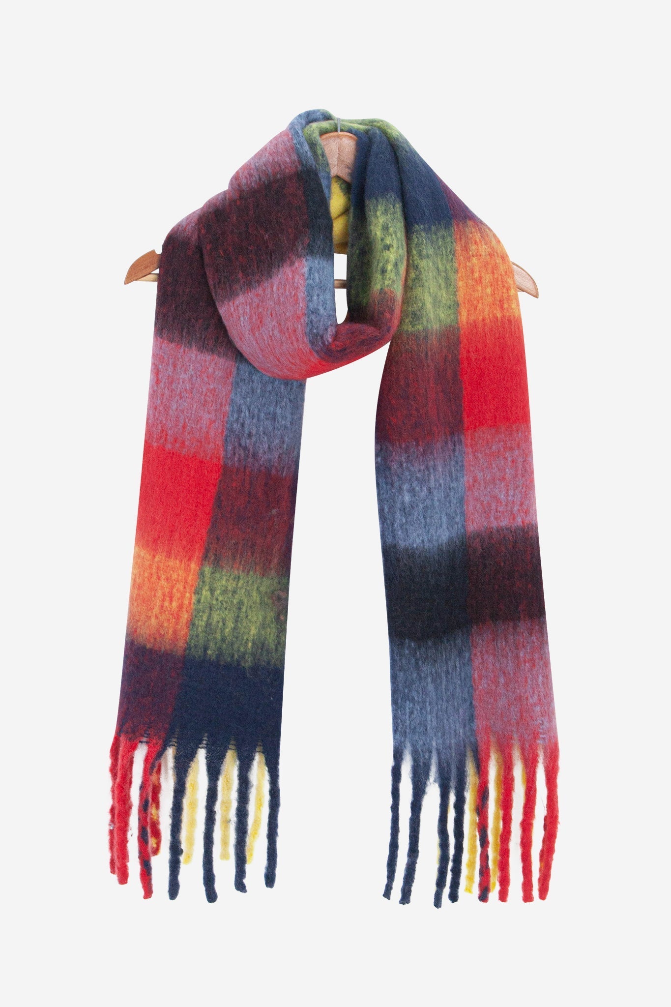 allie-heavyweight-scarf-red-multi-colourblock-square-draped-on-coat-hanger