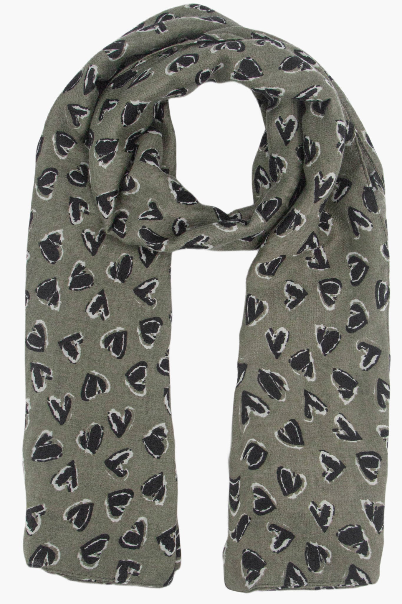 kara-khaki-black-hearts-lightweight-scarf-green