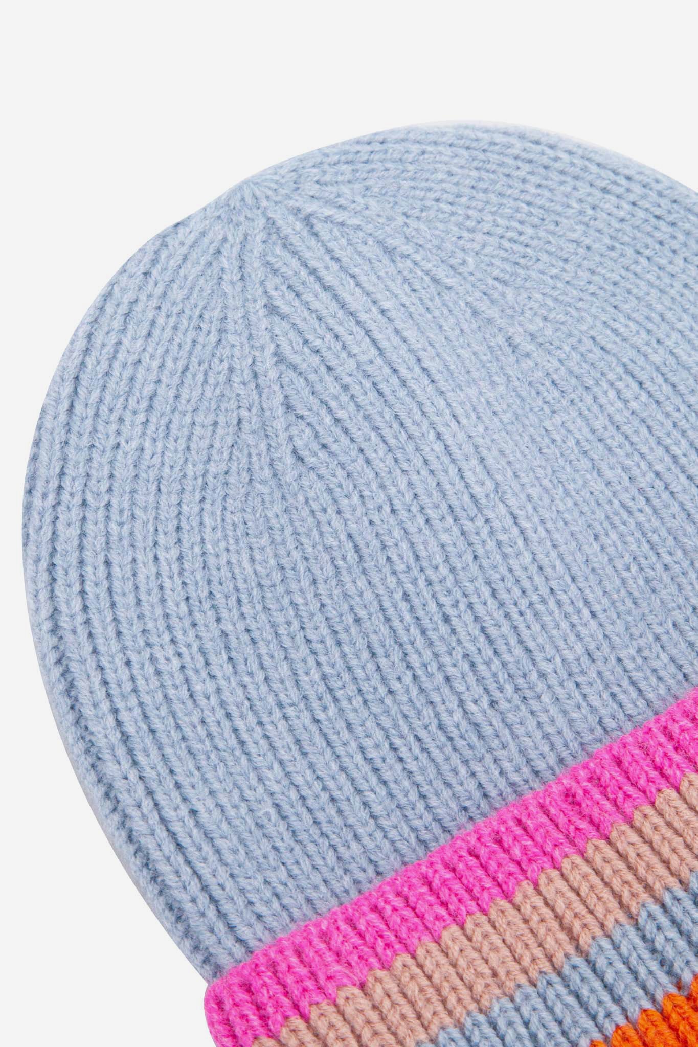 delta-light-blue-rainbow-stripe-beanie-hat-close-up-knitted