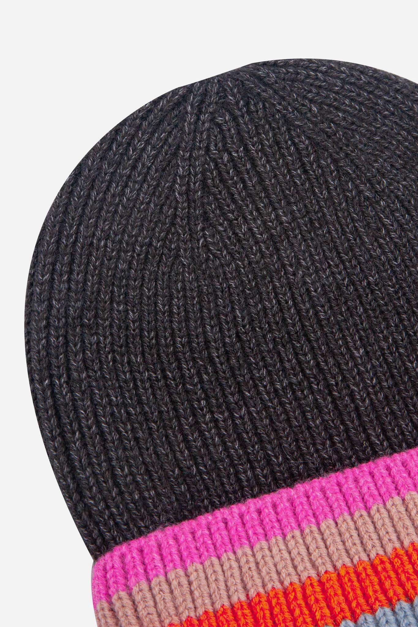 delta-black-rainbow-stripe-beanie-hat-close-up-knitted