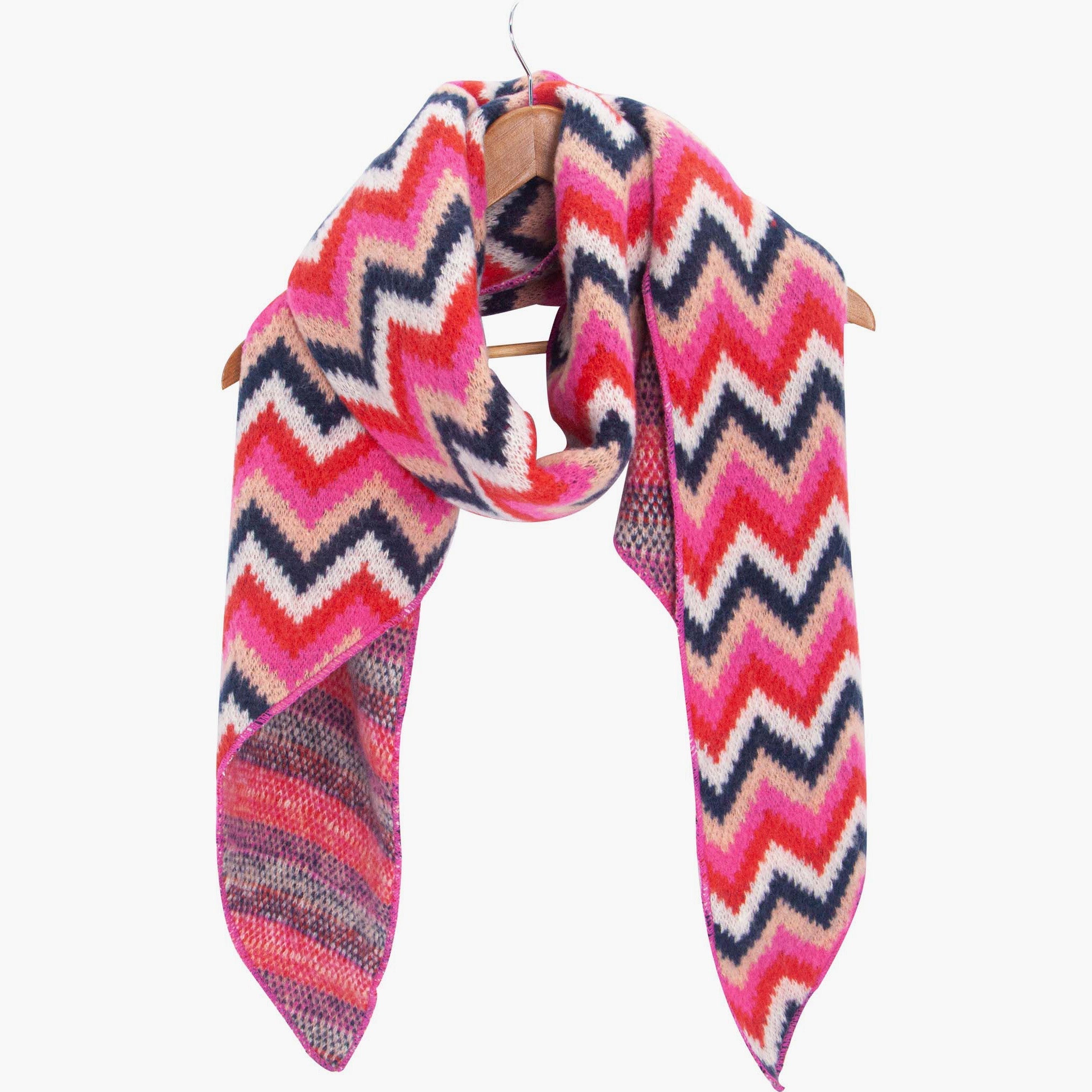 bobbie-red-zig-zag-heavyweight-scarf-on-coat-hanger