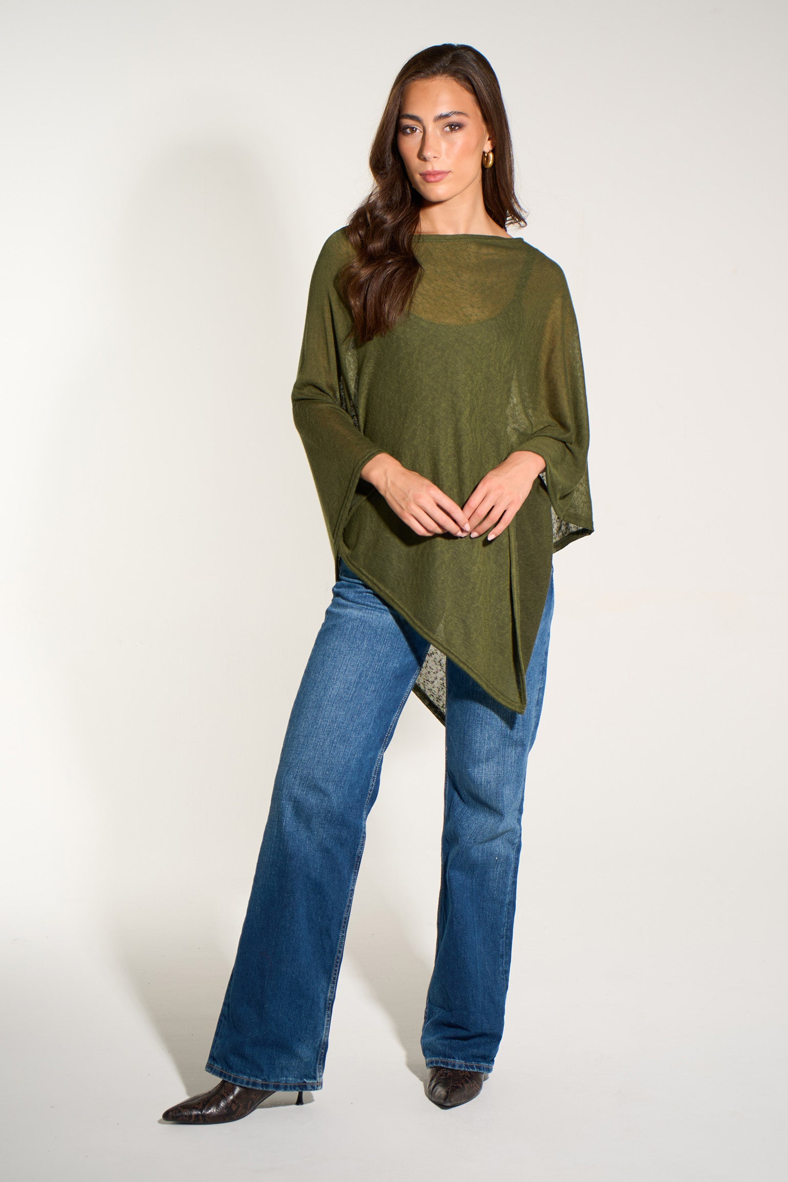 khaki-lightweight-fine-knit-poncho