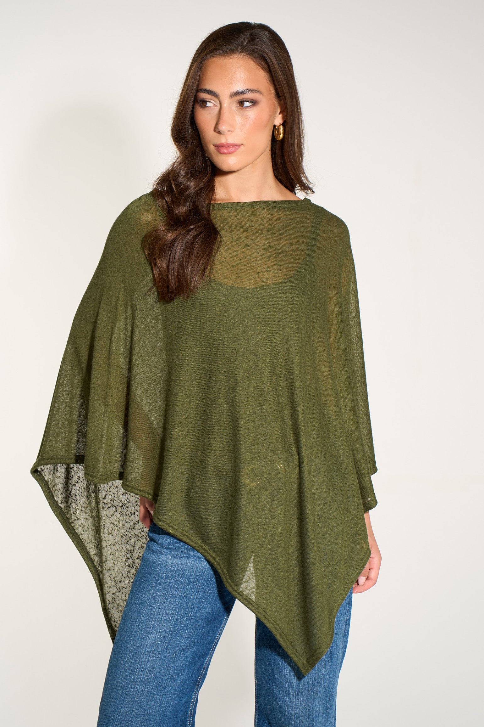 khaki-lightweight-fine-knit-poncho