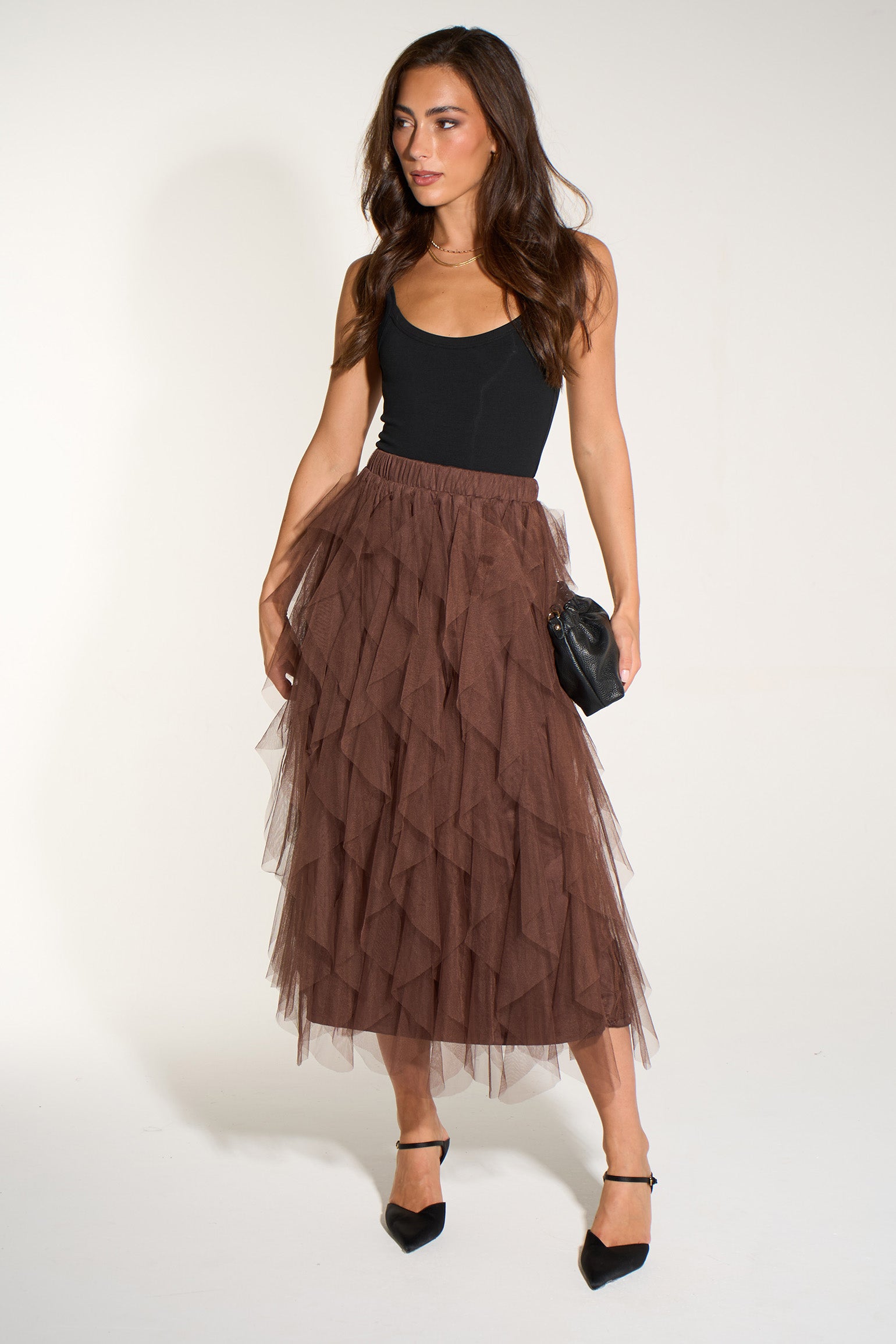 Layla-Brown-Layered-Tulle-Maxi-Skirt