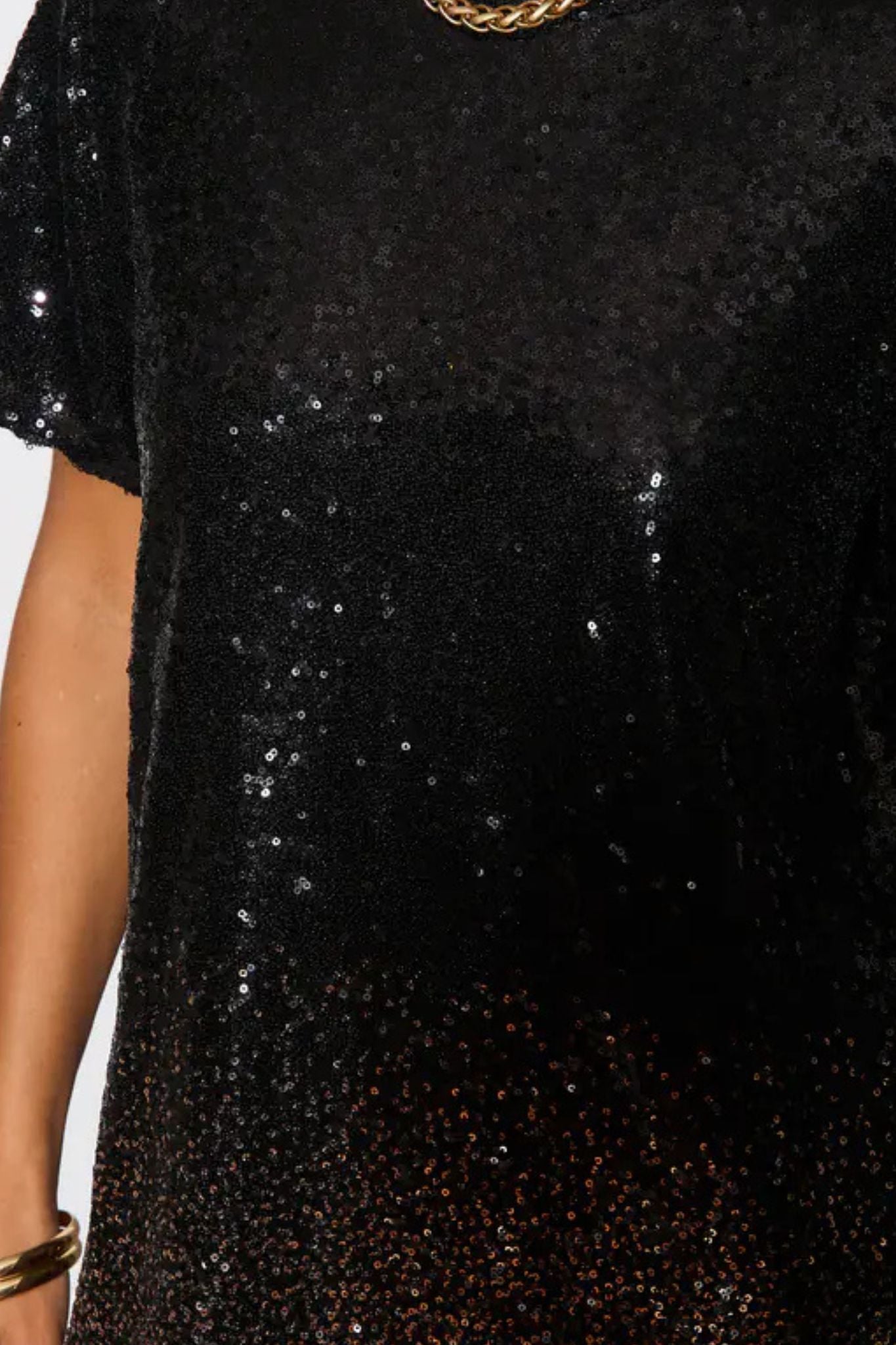 Celeste Midaxi T-Shirt Dress - Black/Bronze, Sequin