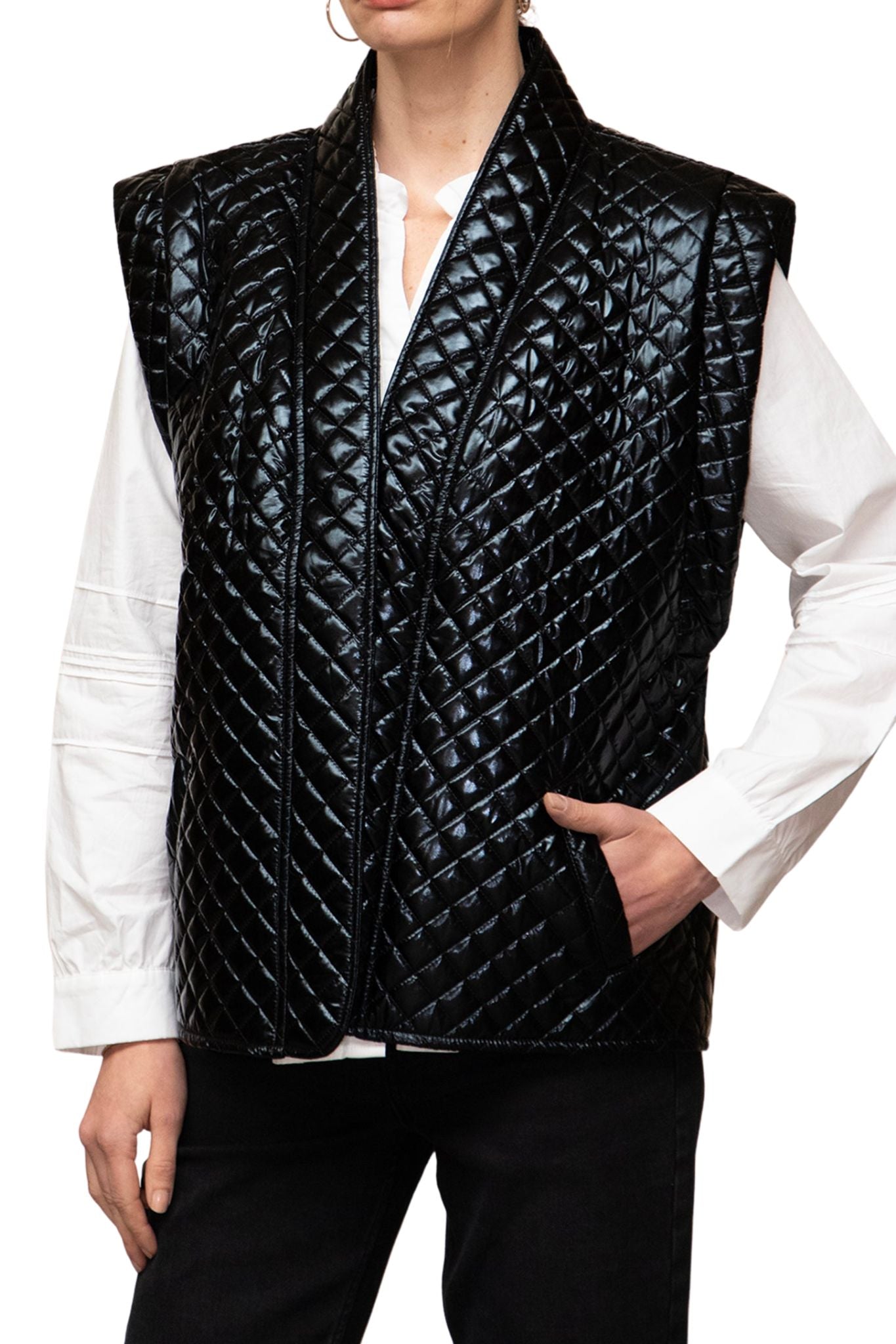 Raven Quilted Open Front Gilet - Black