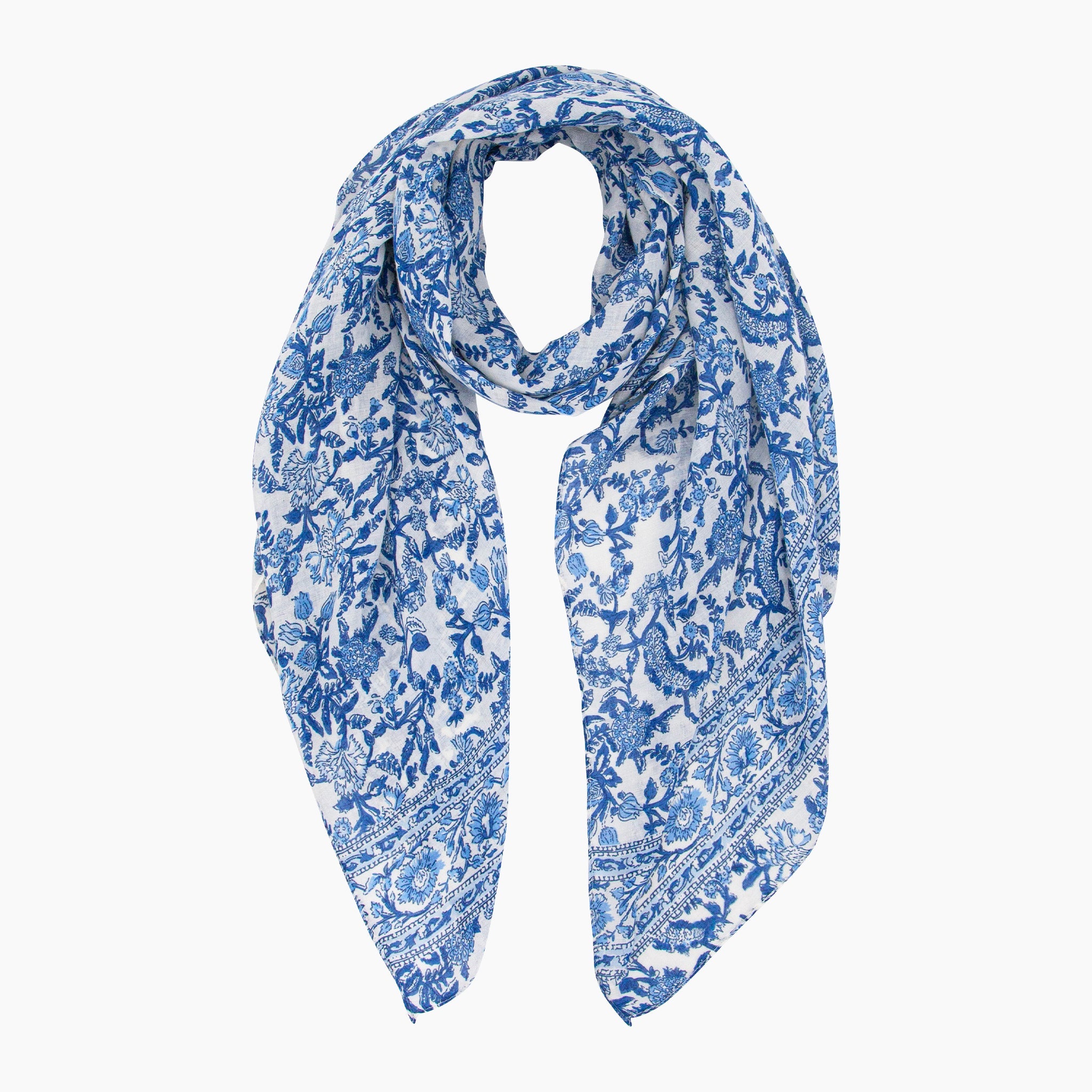 Delicate-Floral-Lightweight-Scarf-in-Navy-Blue-Front
