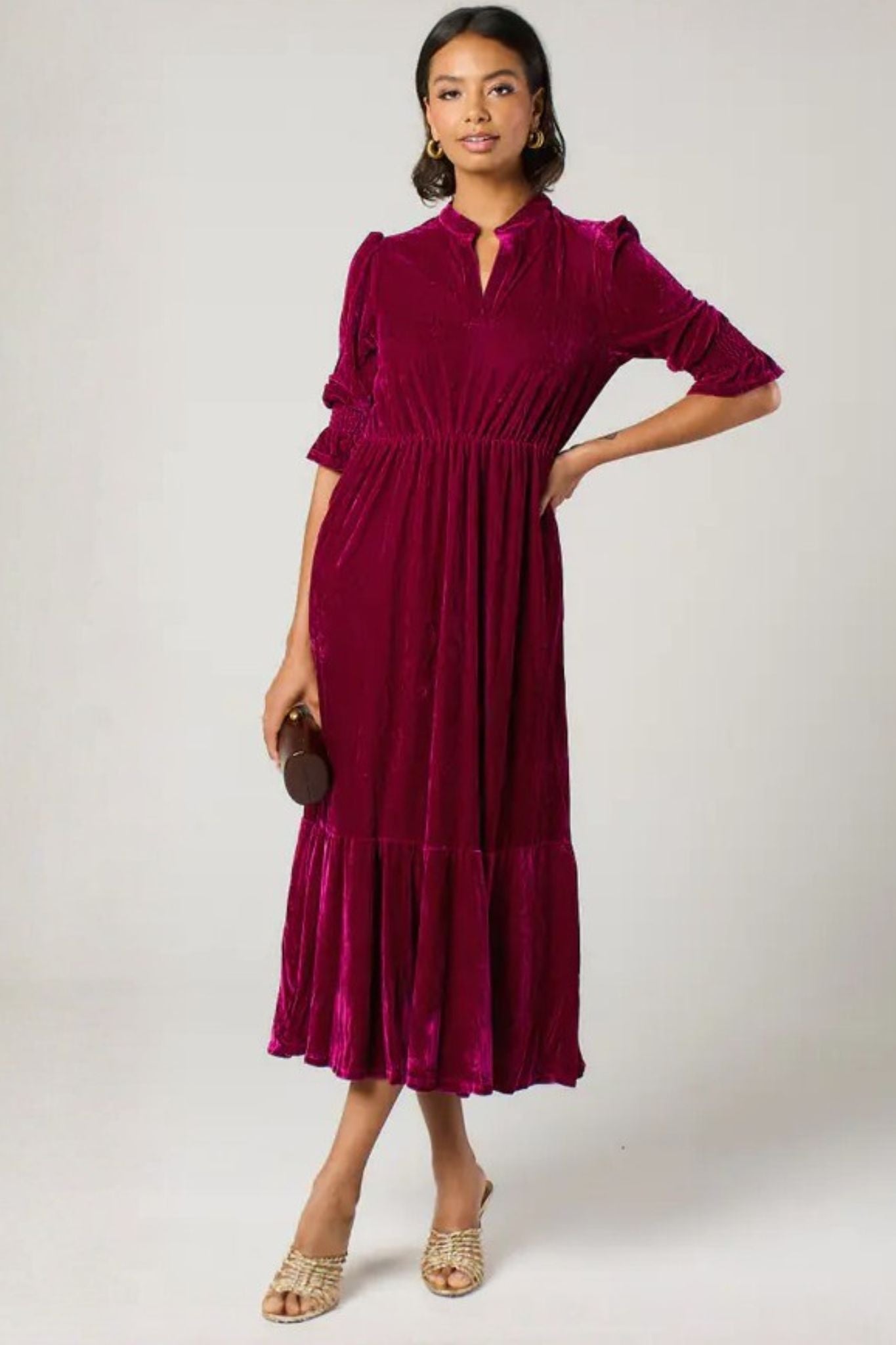 Pandora V-Neck Midaxi Dress- Pink, Velvet