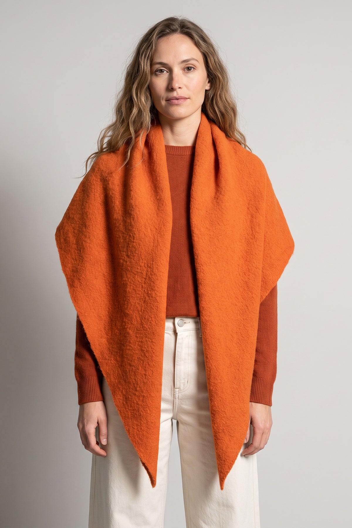 plain orange knitted acrylic asymmetric winter scarf