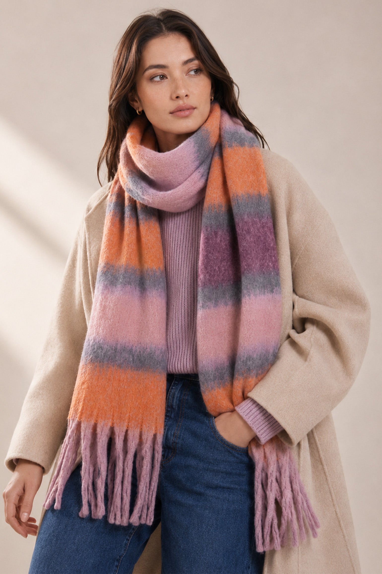 blair-lilac-orange-colour-block-stripe-heavyweight-scarf-tassels