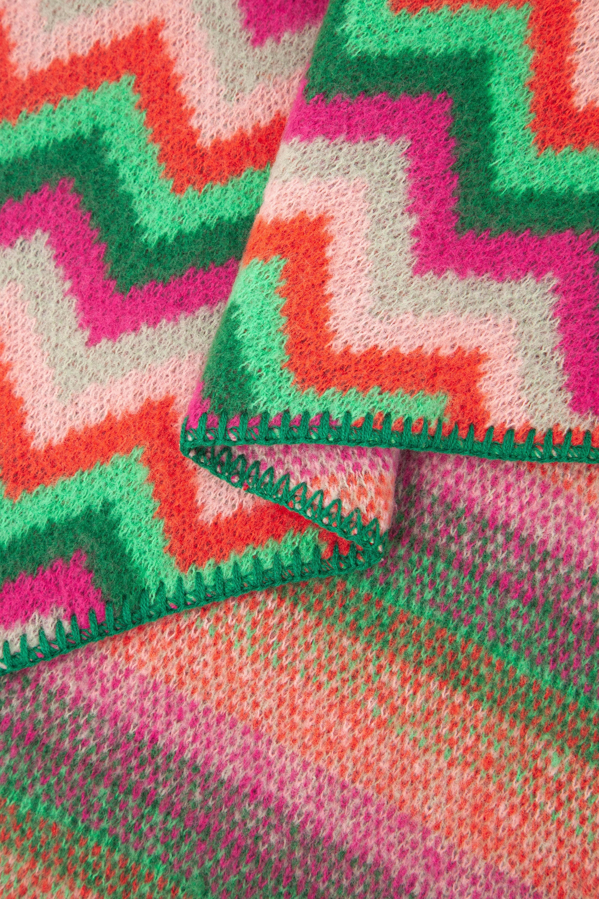 Honor Heavyweight Scarf - Green/Fuchsia, Zig Zag