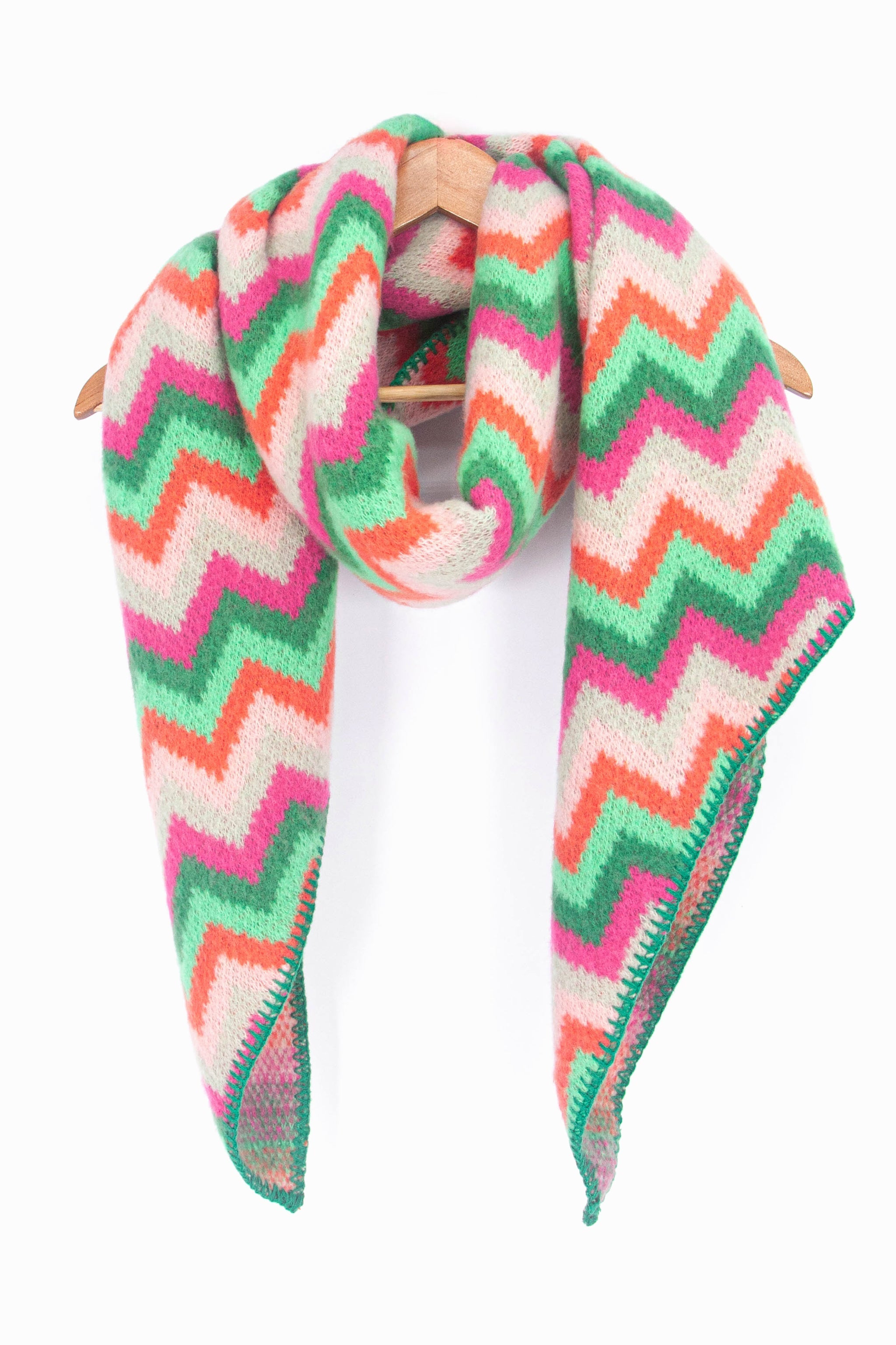 Honor Heavyweight Scarf - Green/Fuchsia, Zig Zag
