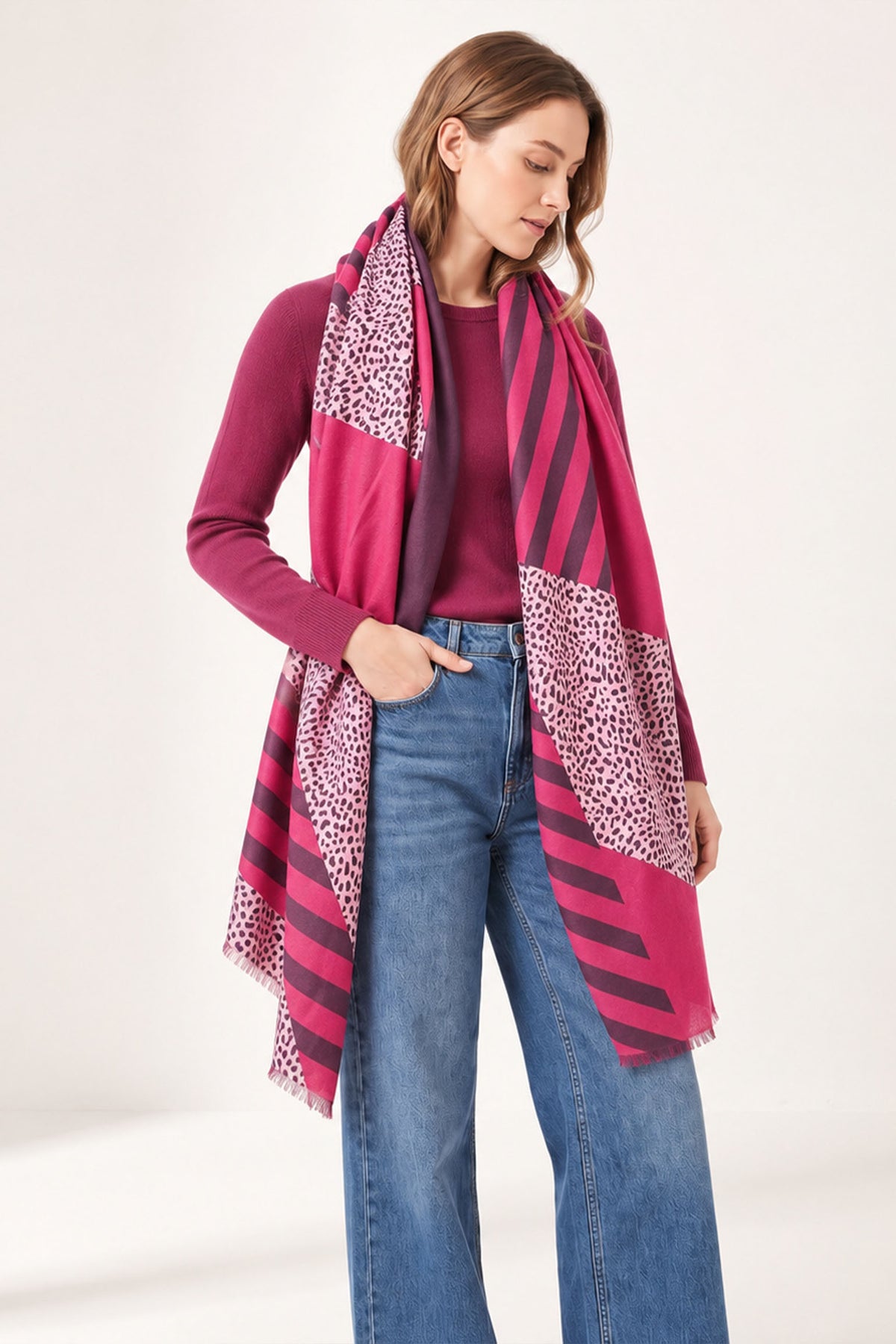 fuchsia-animal-stripe-lightweight-scarf