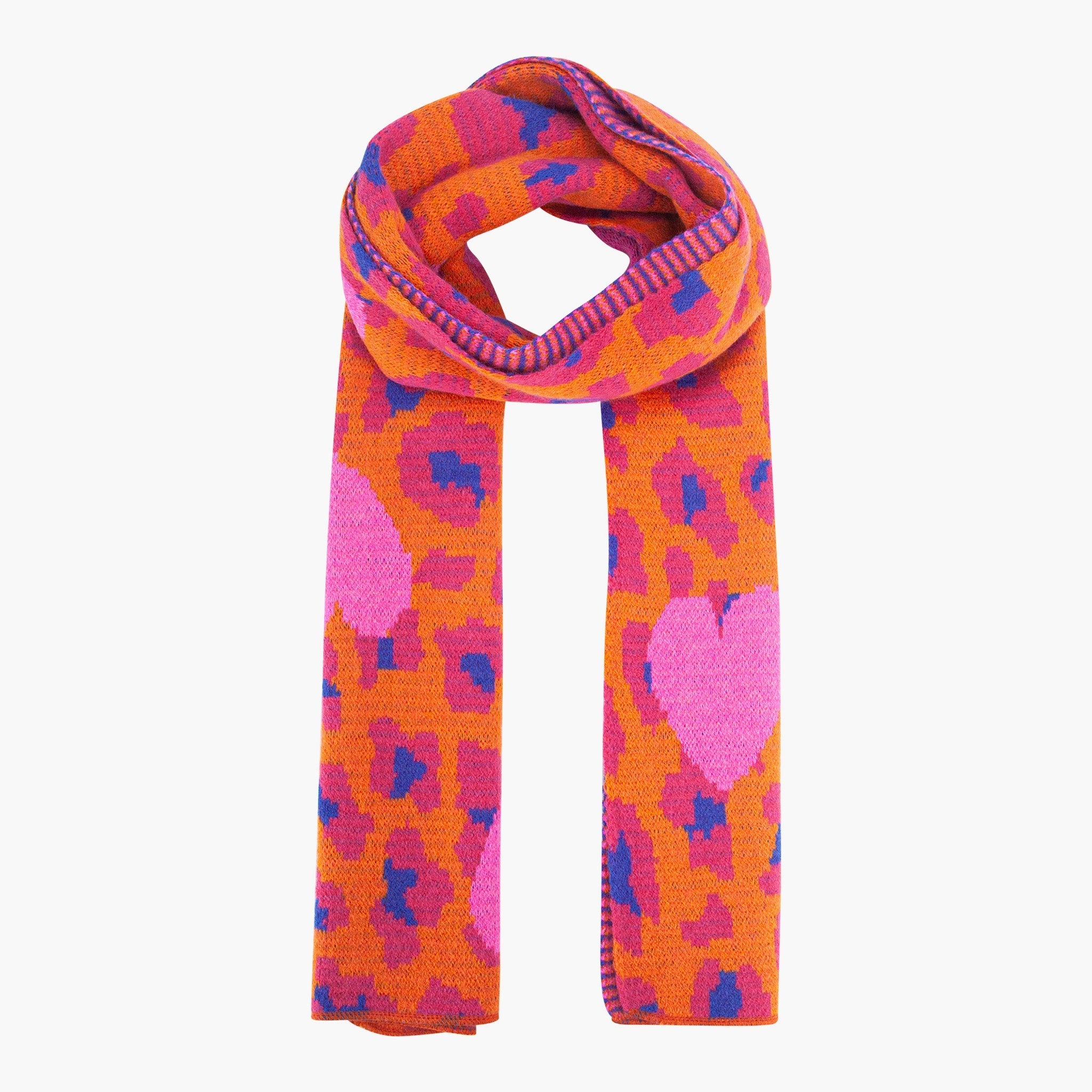 wylda-hot-pink-leopard-and-hearts-heavyweight-scarf-bright-colours