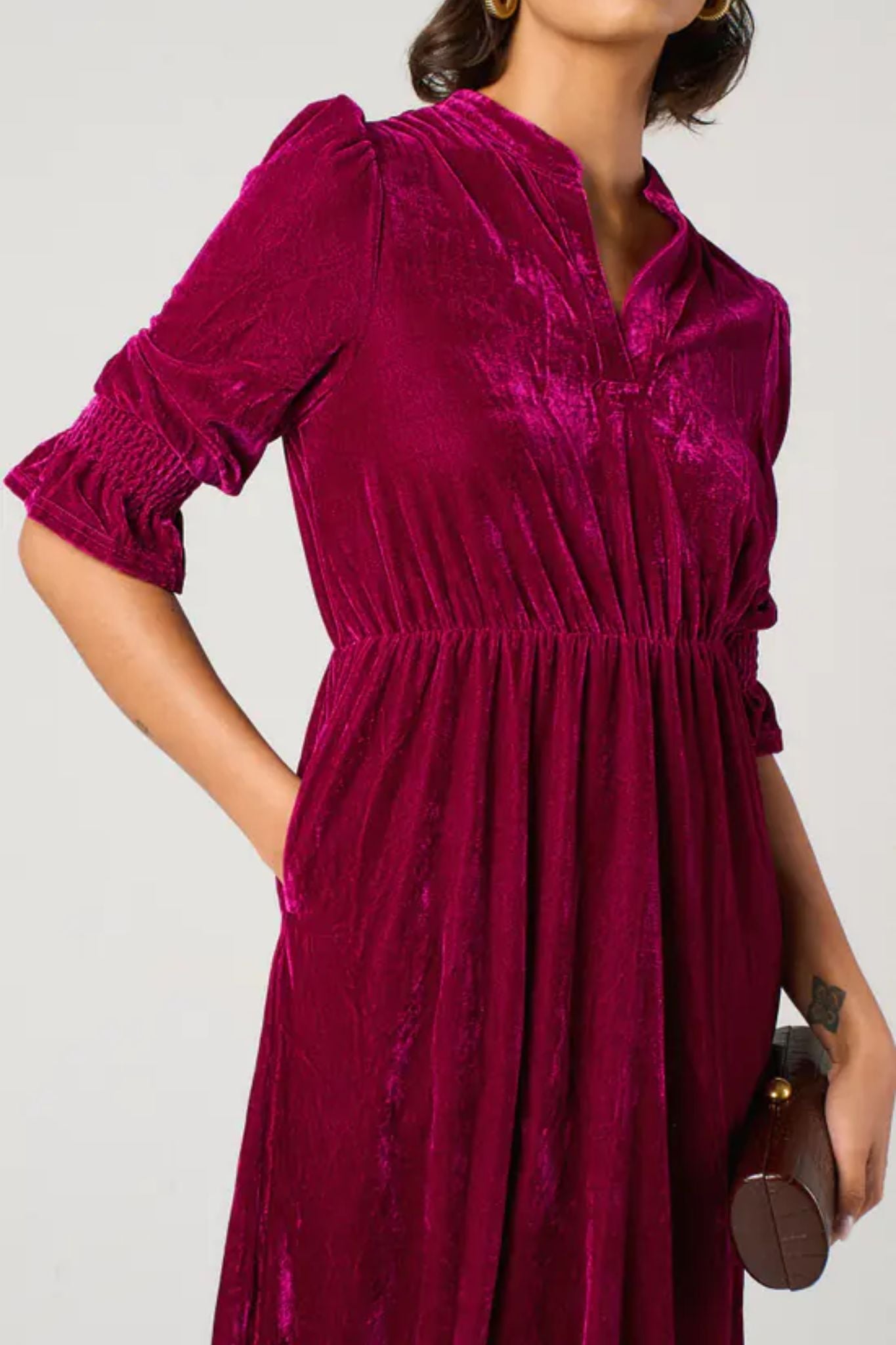 Pandora V-Neck Midaxi Dress- Pink, Velvet