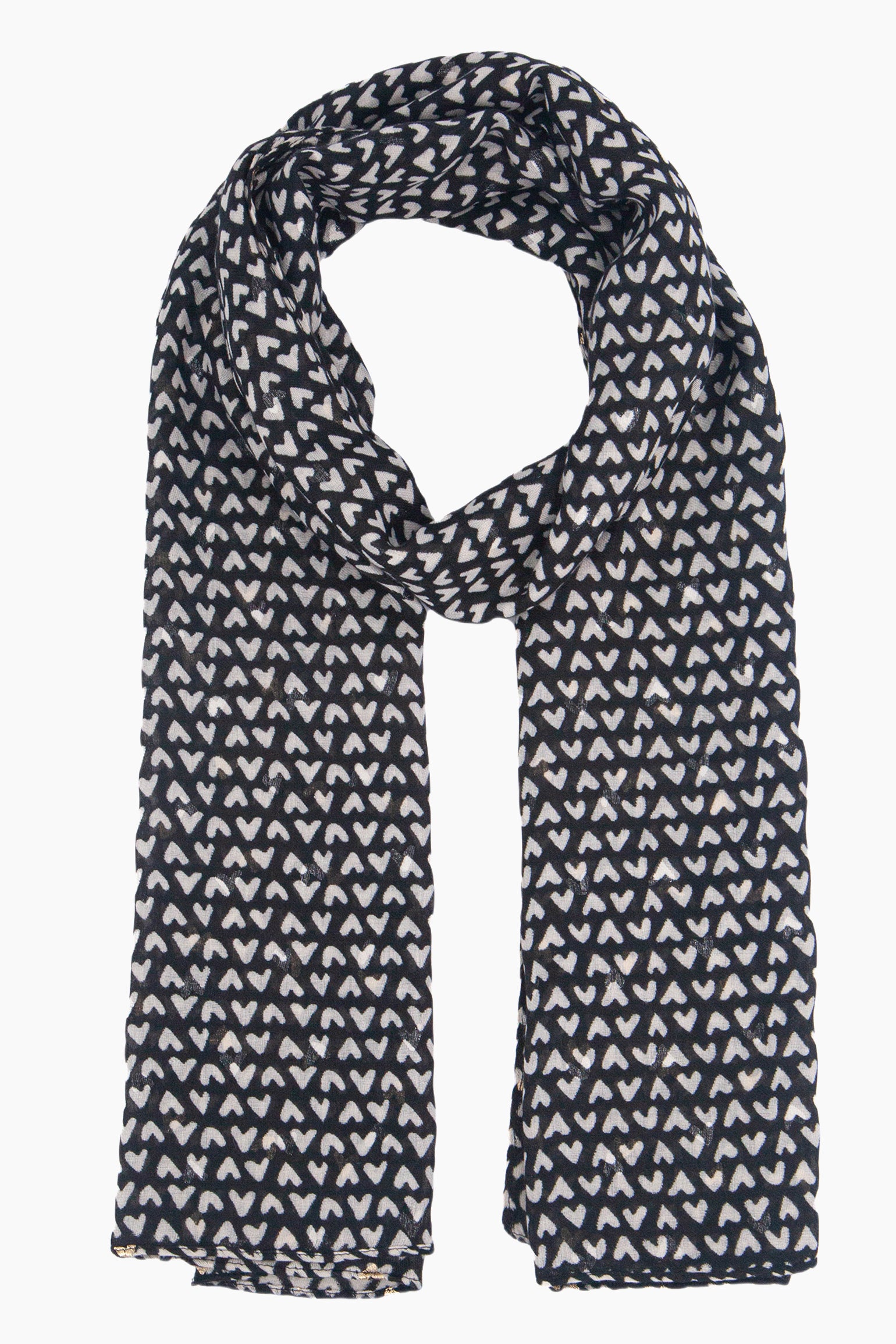 Rainie Black Metallic Hearts Lightweight Scarf