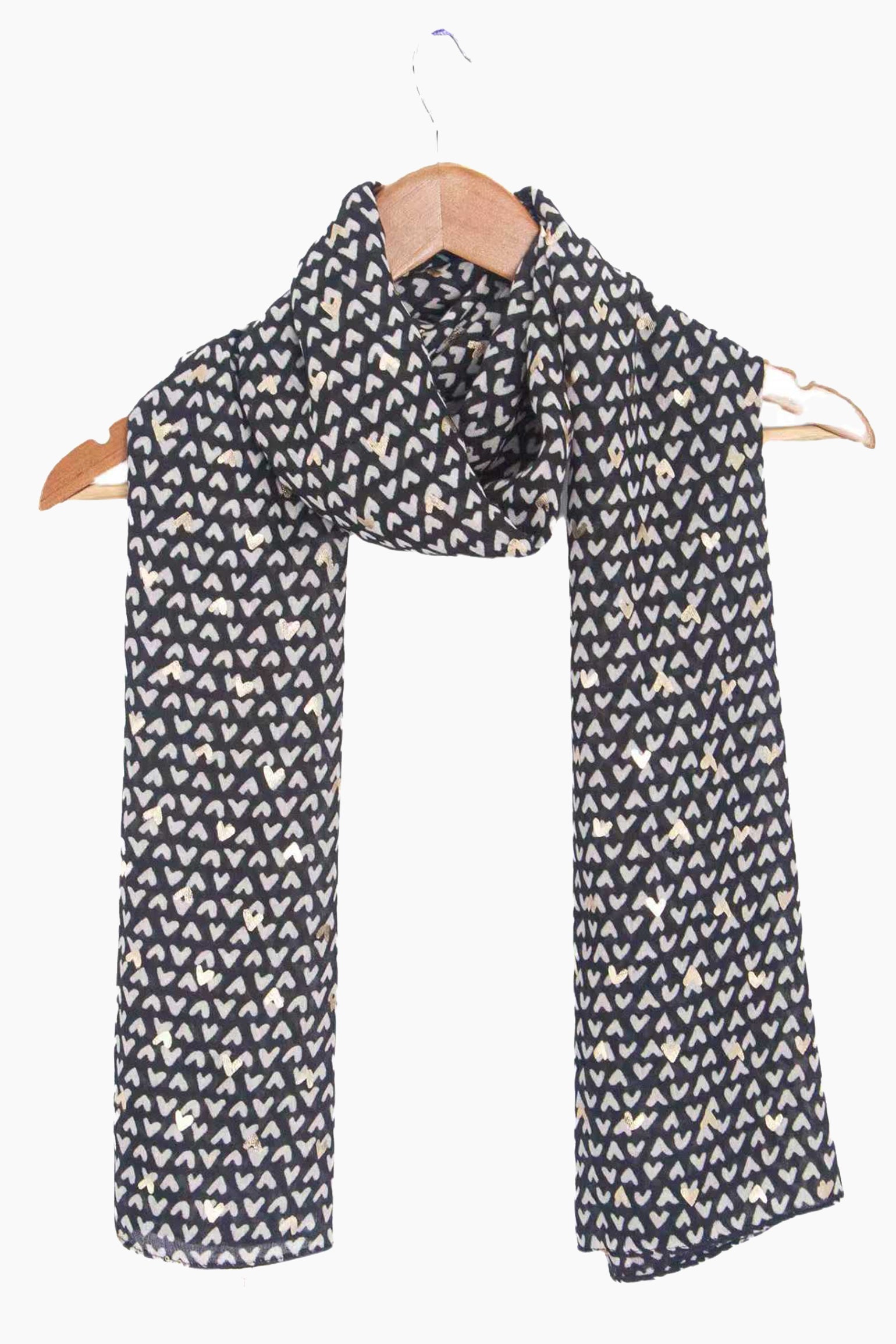 Rainie Black Metallic Hearts Lightweight Scarf