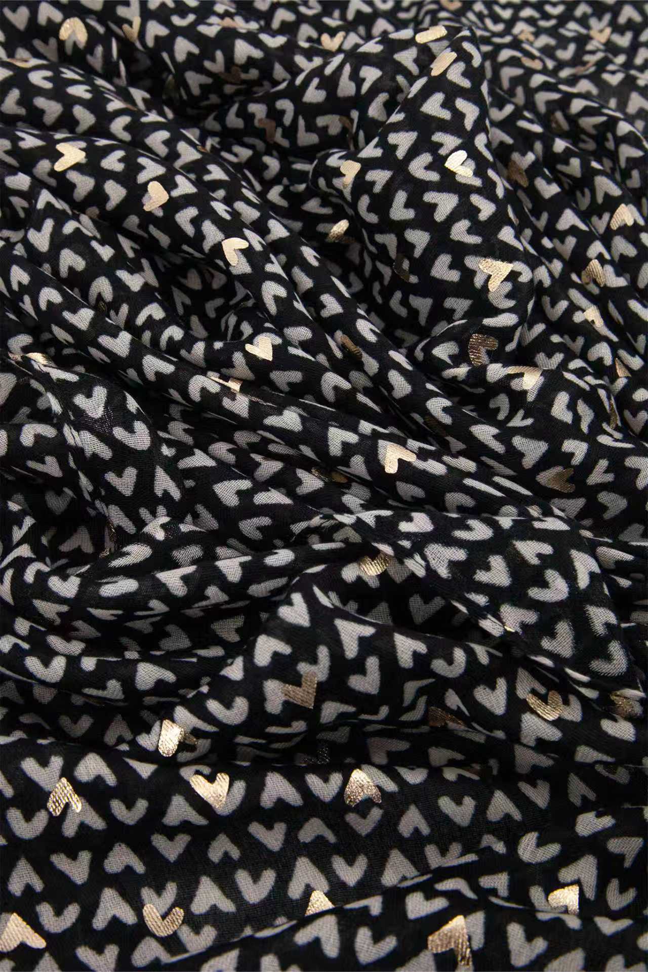 Rainie Black Metallic Hearts Lightweight Scarf