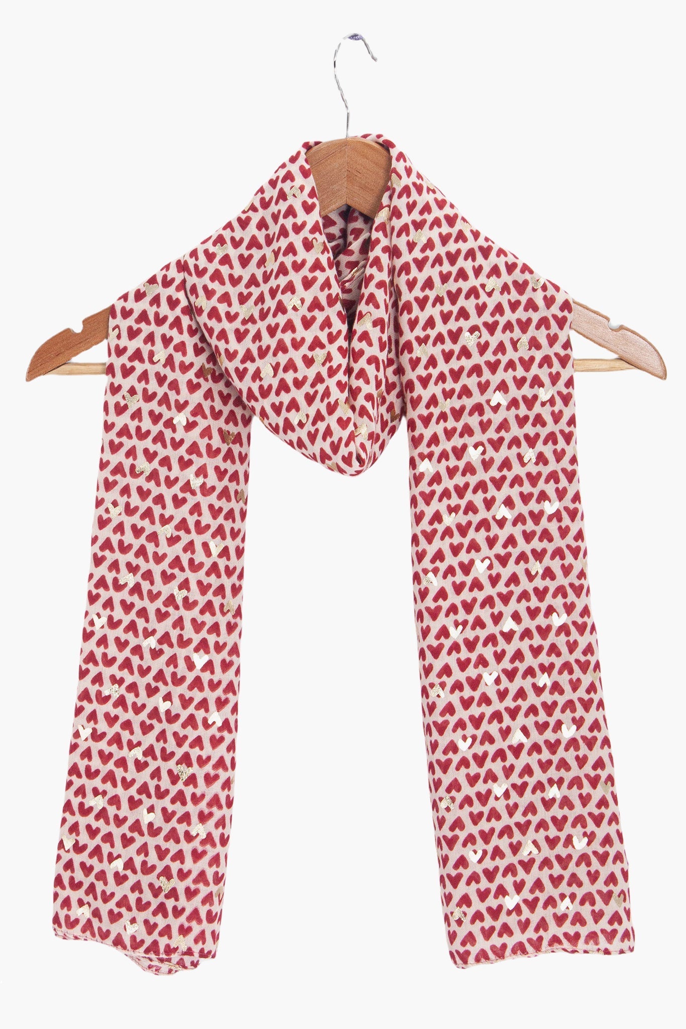 rainie-red-metallic-hearts-lightweight-scarf-draped-coat-hanger
