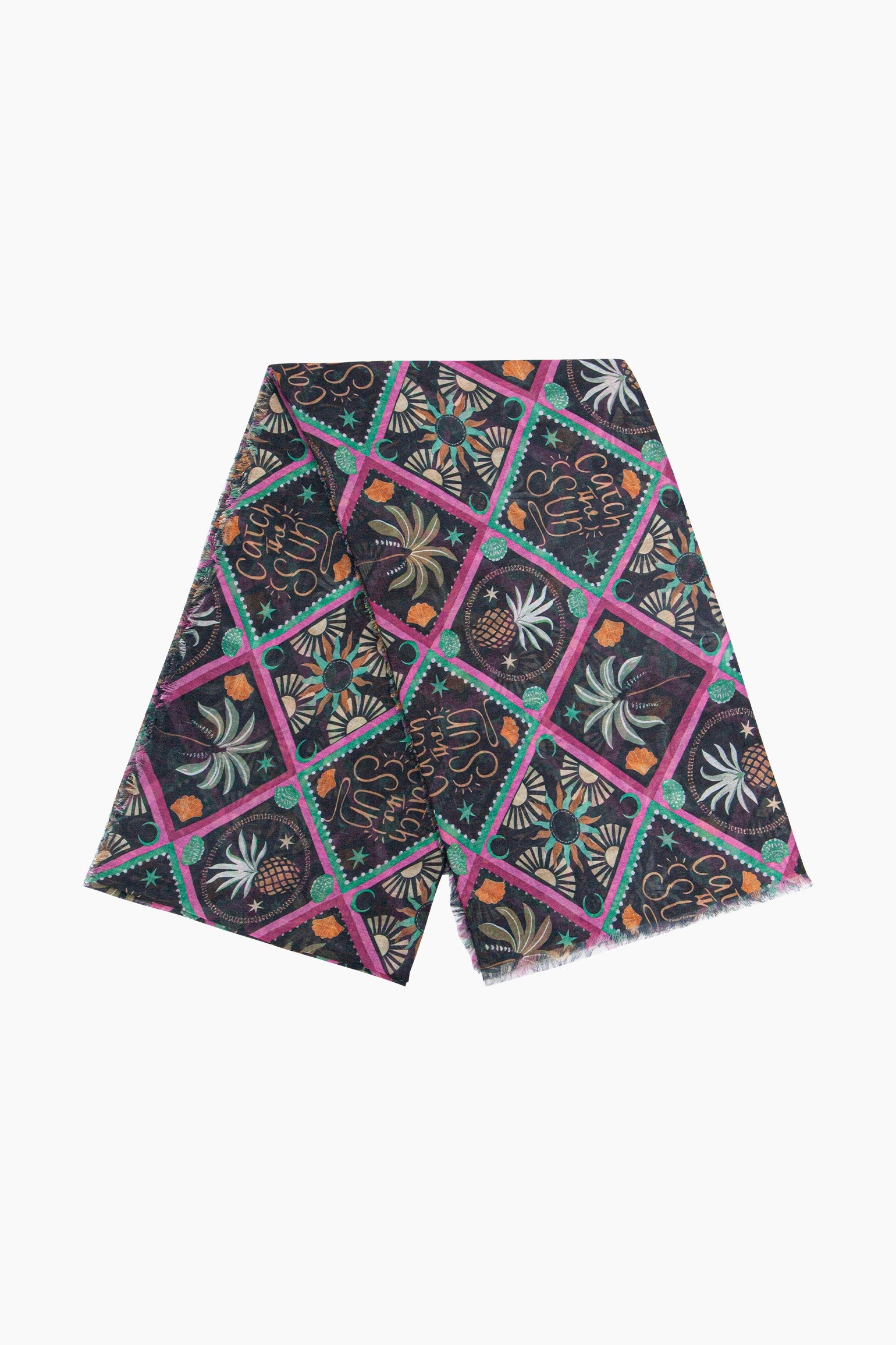 Tropical-Pineapple-Lightweight-Scarf-in-Black-Folded