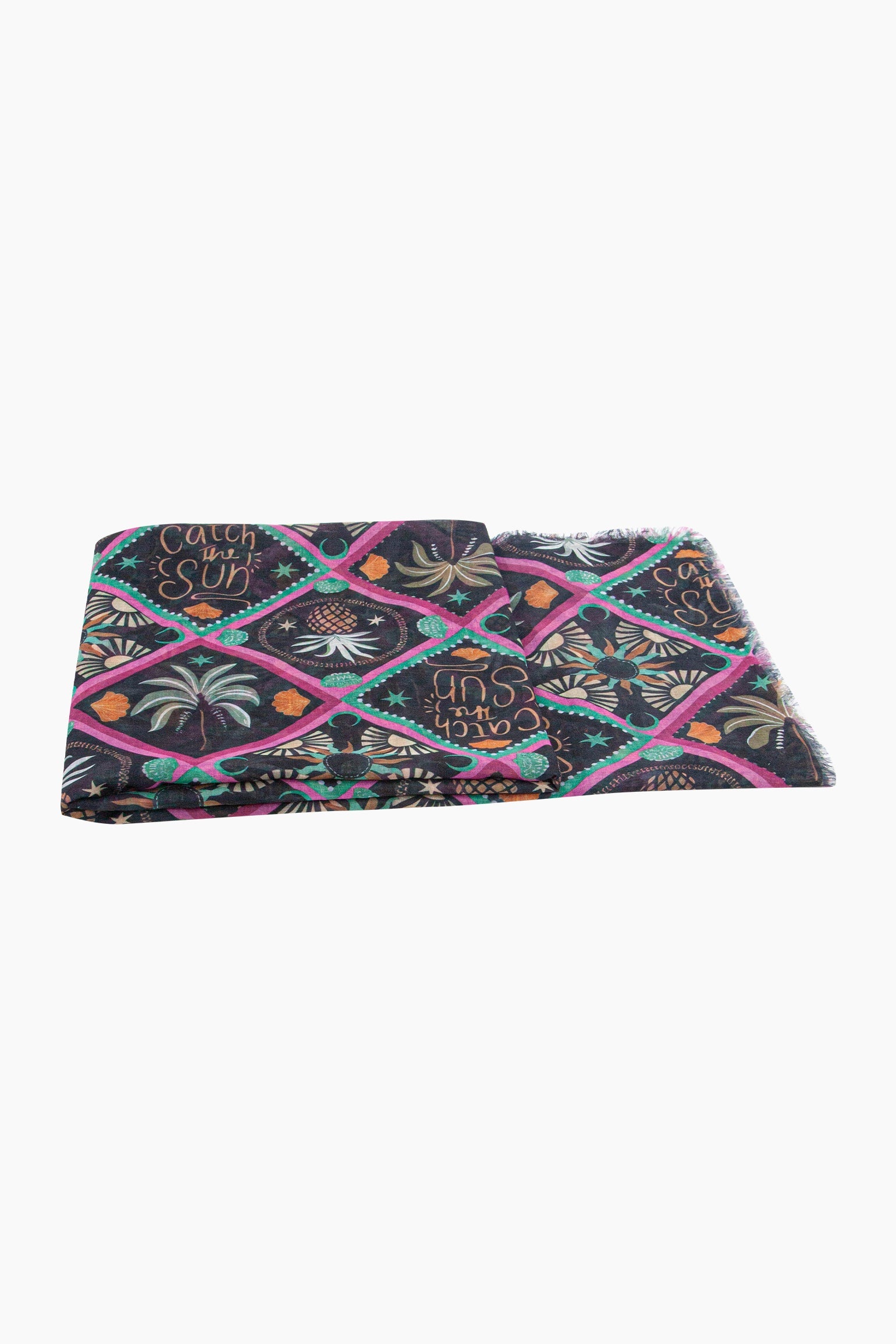 Tropical-Pineapple-Lightweight-Scarf-in-Black-Side