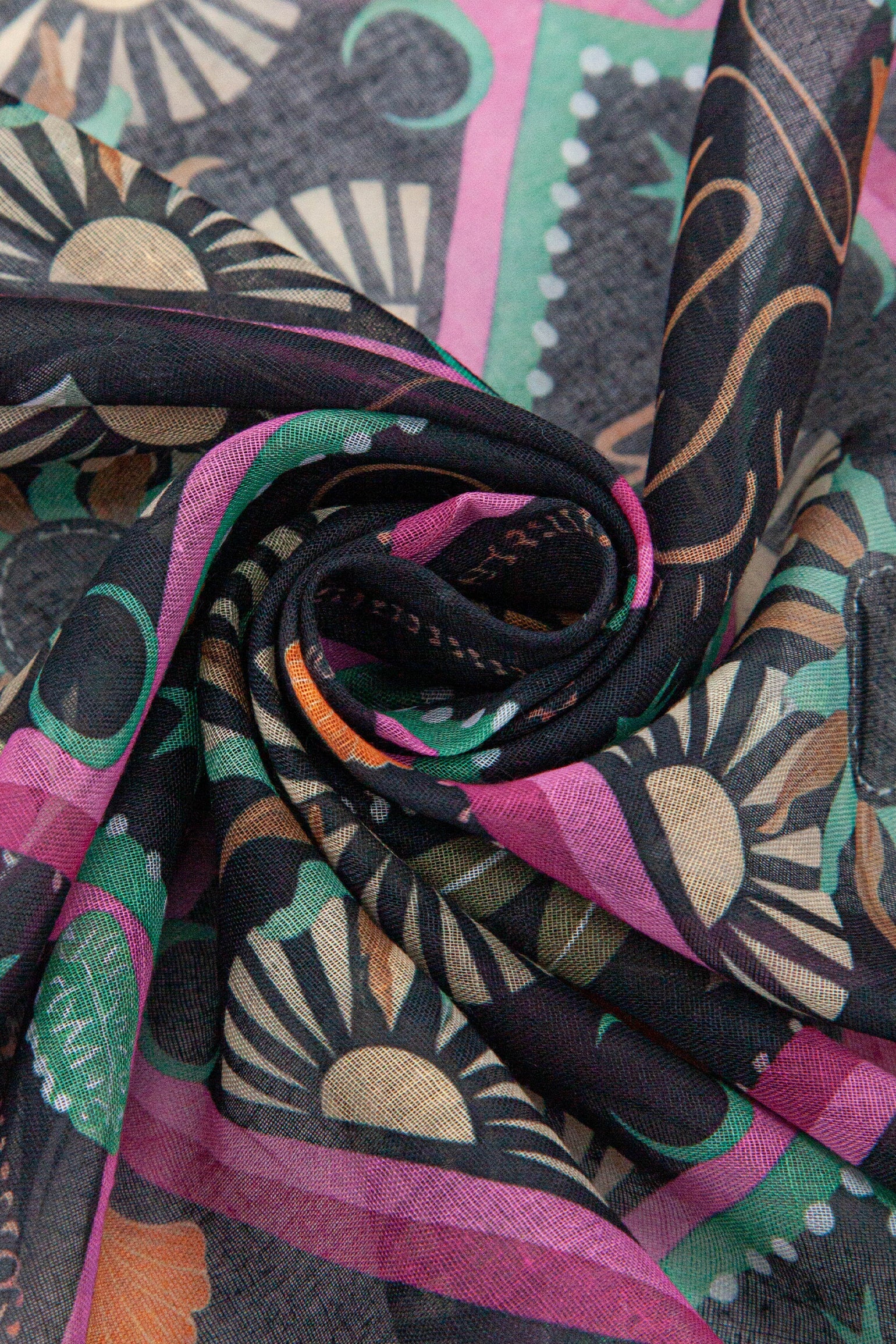 Tropical-Pineapple-Lightweight-Scarf-in-Black-Close-Up