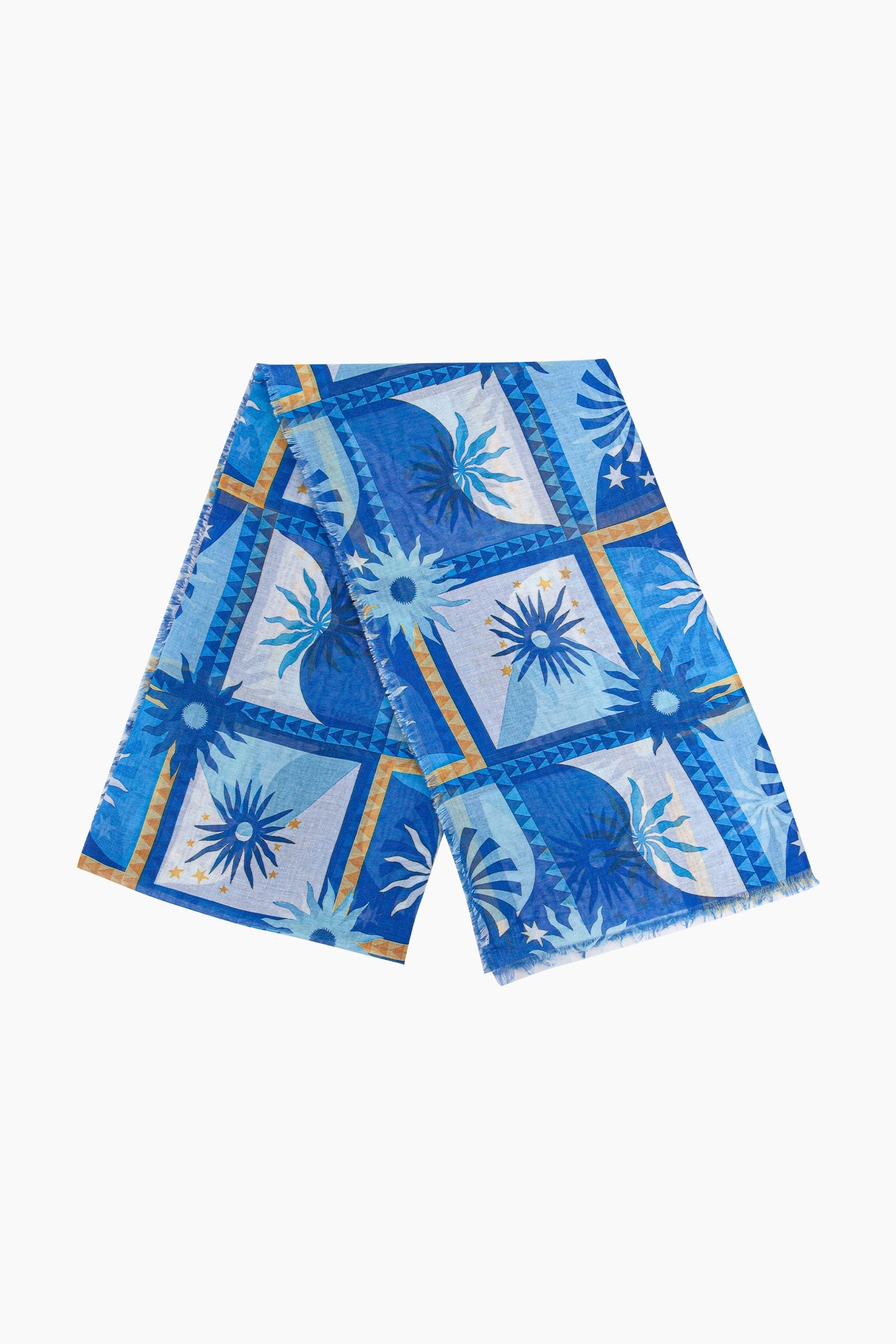Sun-Tile-Print-Lightweight-Scarf-in-Blue-Folded