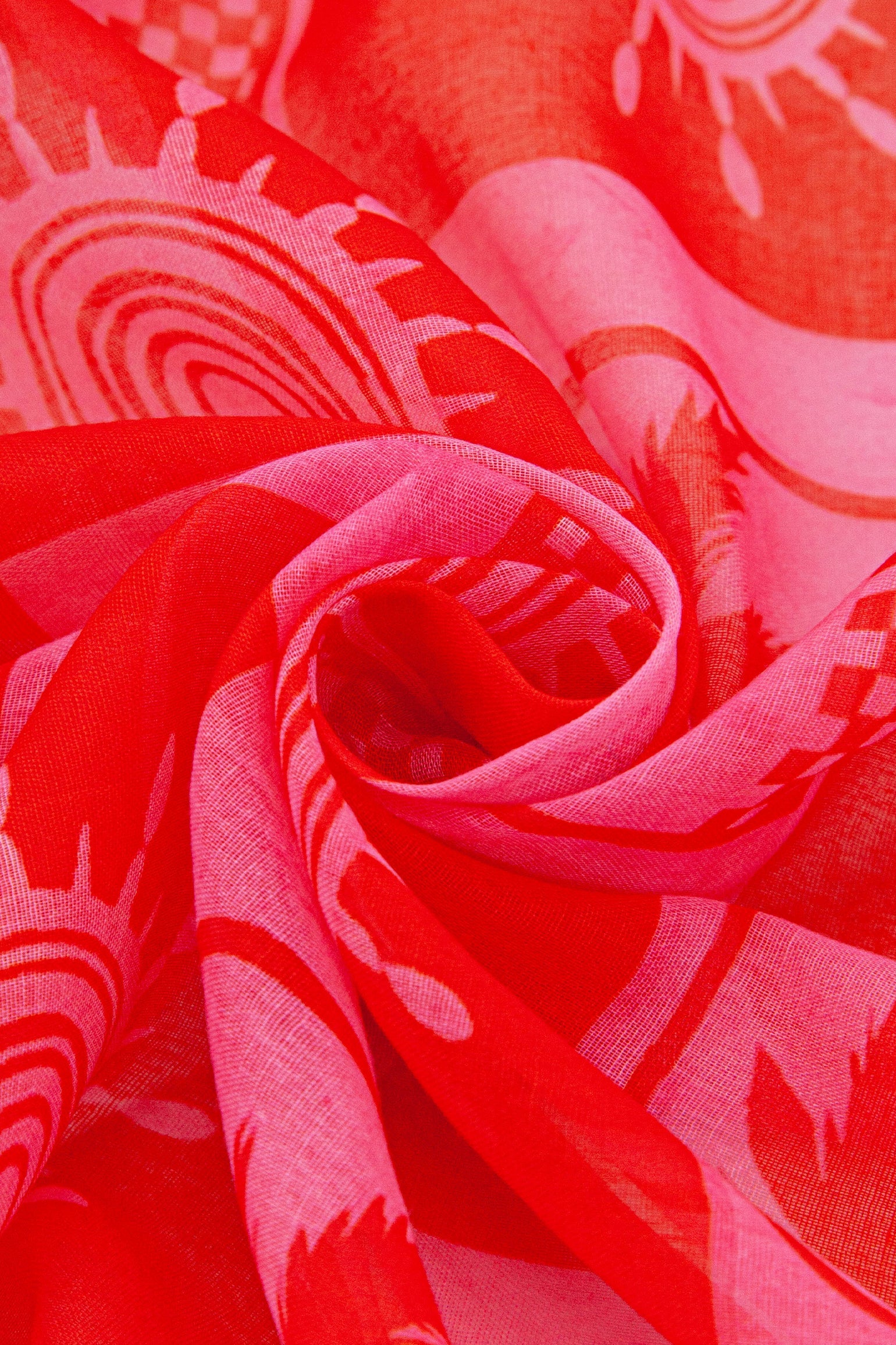 Palm-Tree-&-Suns-Lightweight-Scarf-in-Hot-Pink/Red-Close-Up