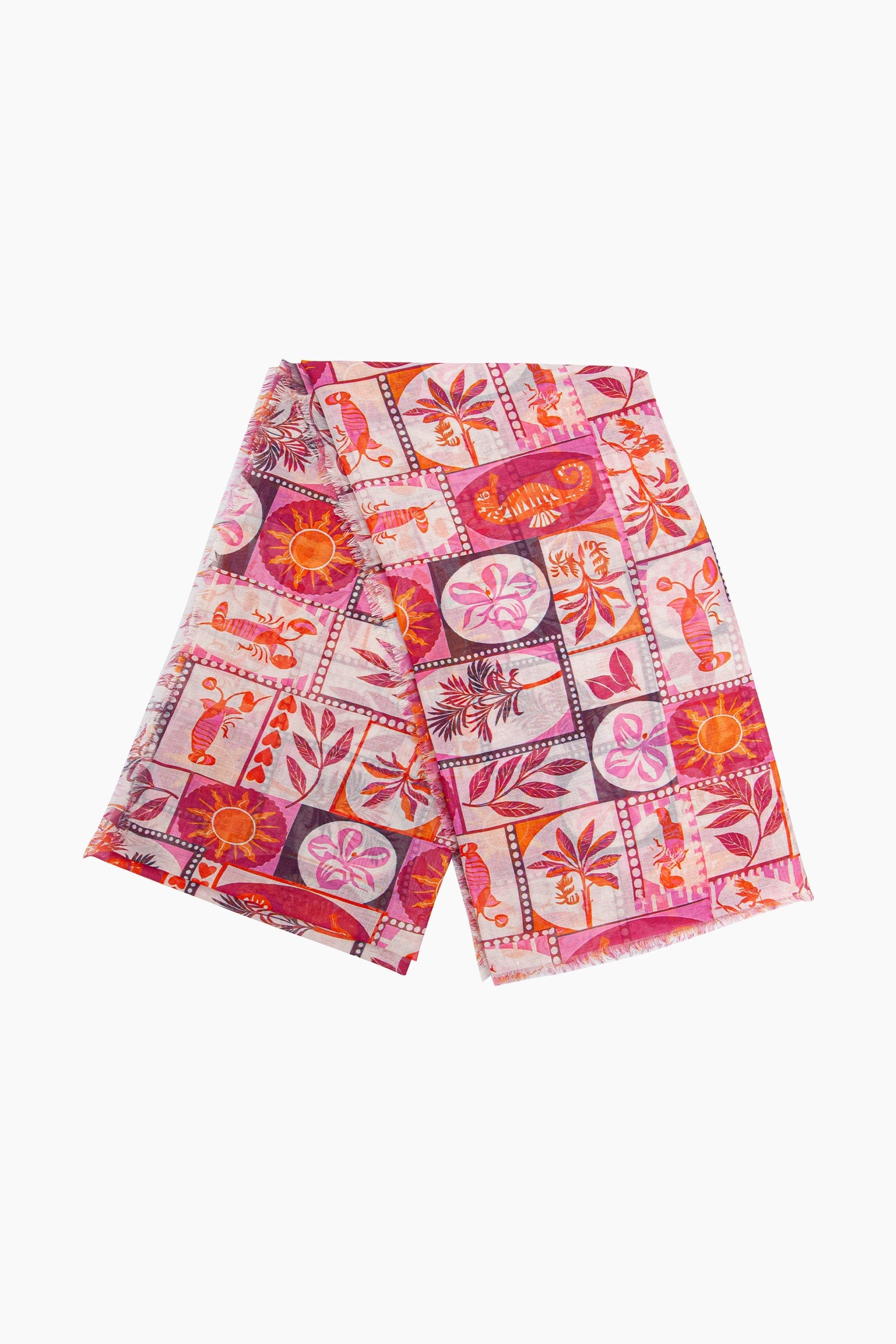 Postcard-Print-Lightweight-Scarf-in-Pink-Folded