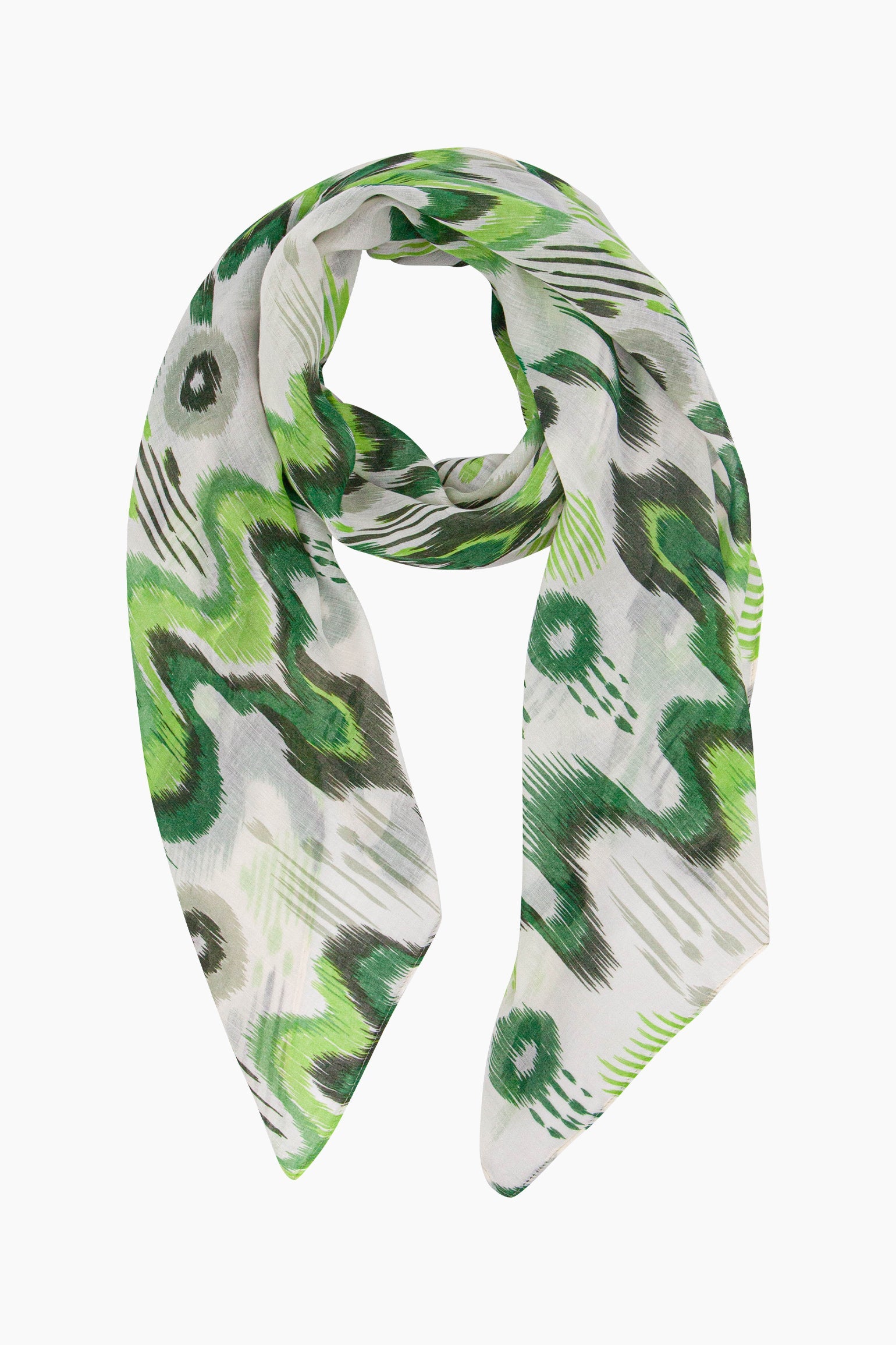 Ikat-Print-Lightweight-Scarf-in-Green-Front