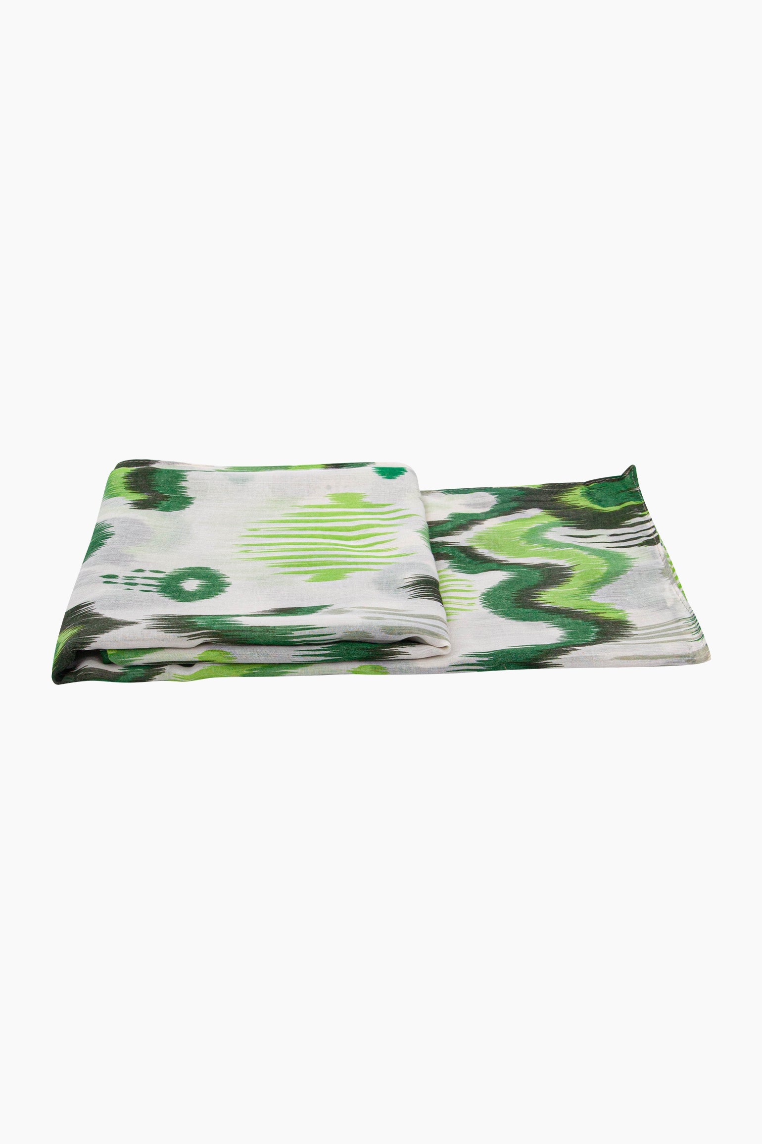 Ikat-Print-Lightweight-Scarf-in-Green-Folded-Flat
