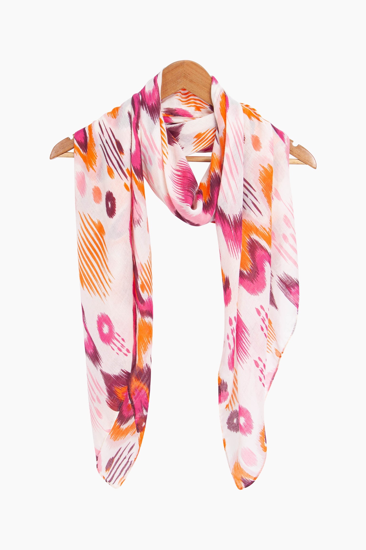 Ikat-Print-Lightweight-Scarf-in-Red-Draped
